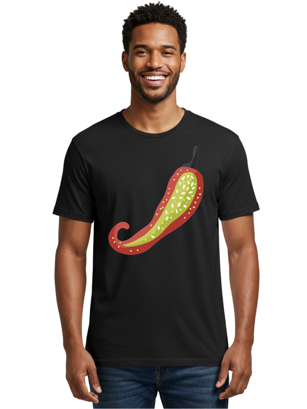 Red-Pepper Men'S Graphic Tee, 100% Cotton, Comfortable Casual Summer Wear, Machine Washable, Red Chili Pepper, Cutaway View, Seeds Inside, Spicy Food, Hot Pepper, Culinary Ingredient, Vibrant Red Color, Illustration Art Aad748