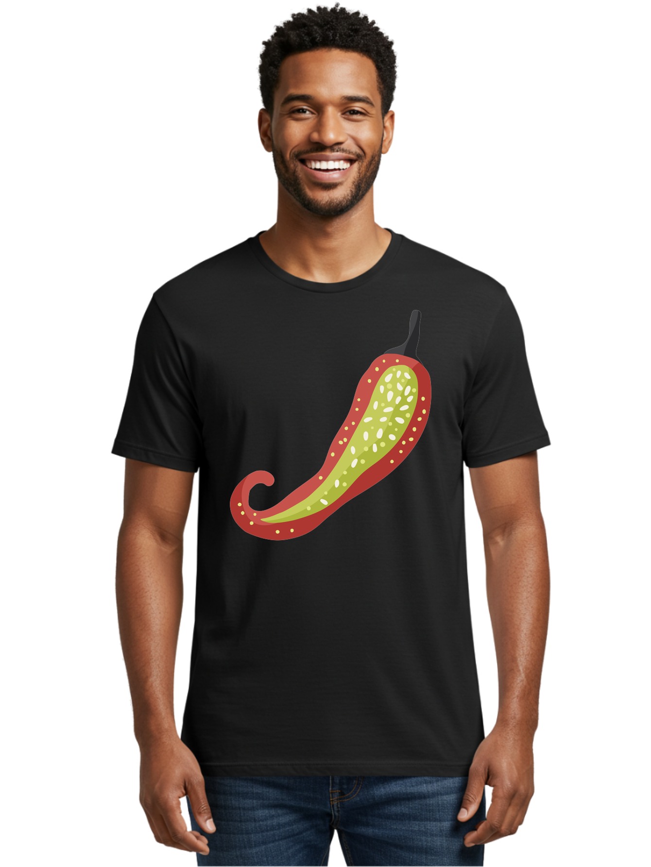 Red-Pepper Men'S Graphic Tee, 100% Cotton, Comfortable Casual Summer Wear, Machine Washable, Red Chili Pepper, Cutaway View, Seeds Inside, Spicy Food, Hot Pepper, Culinary Ingredient, Vibrant Red Color, Illustration Art Aad748