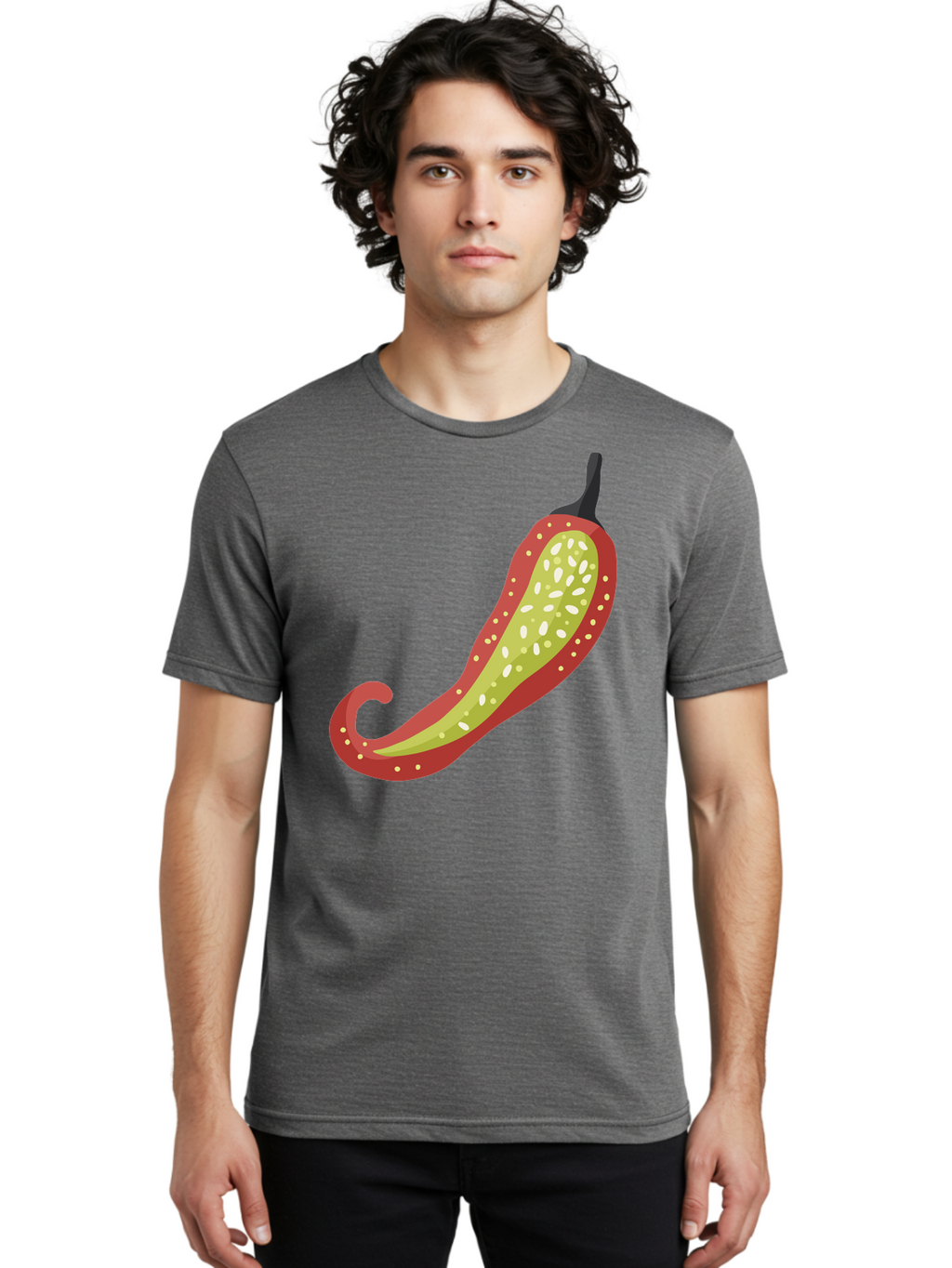 Red-Pepper Men'S Graphic Tee, 100% Cotton, Comfortable Casual Summer Wear, Machine Washable, Red Chili Pepper, Cutaway View, Seeds Inside, Spicy Food, Hot Pepper, Culinary Ingredient, Vibrant Red Color, Illustration Art Aad748