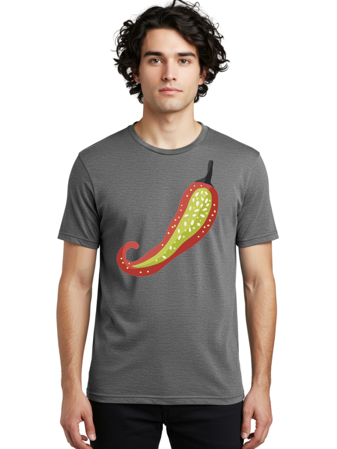 Red-Pepper Men'S Graphic Tee, 100% Cotton, Comfortable Casual Summer Wear, Machine Washable, Red Chili Pepper, Cutaway View, Seeds Inside, Spicy Food, Hot Pepper, Culinary Ingredient, Vibrant Red Color, Illustration Art Aad748