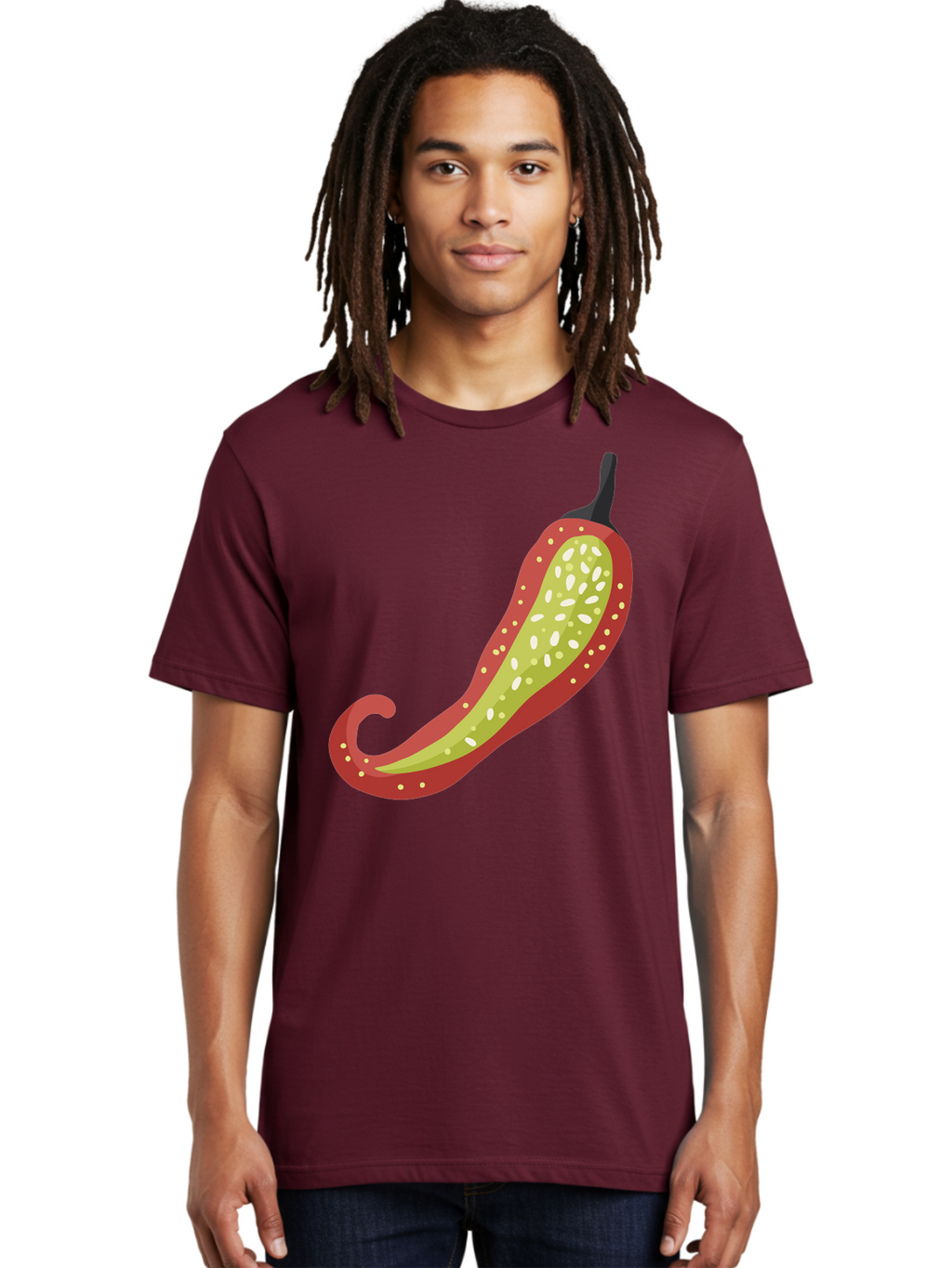 Red-Pepper Men'S Graphic Tee, 100% Cotton, Comfortable Casual Summer Wear, Machine Washable, Red Chili Pepper, Cutaway View, Seeds Inside, Spicy Food, Hot Pepper, Culinary Ingredient, Vibrant Red Color, Illustration Art Aad748