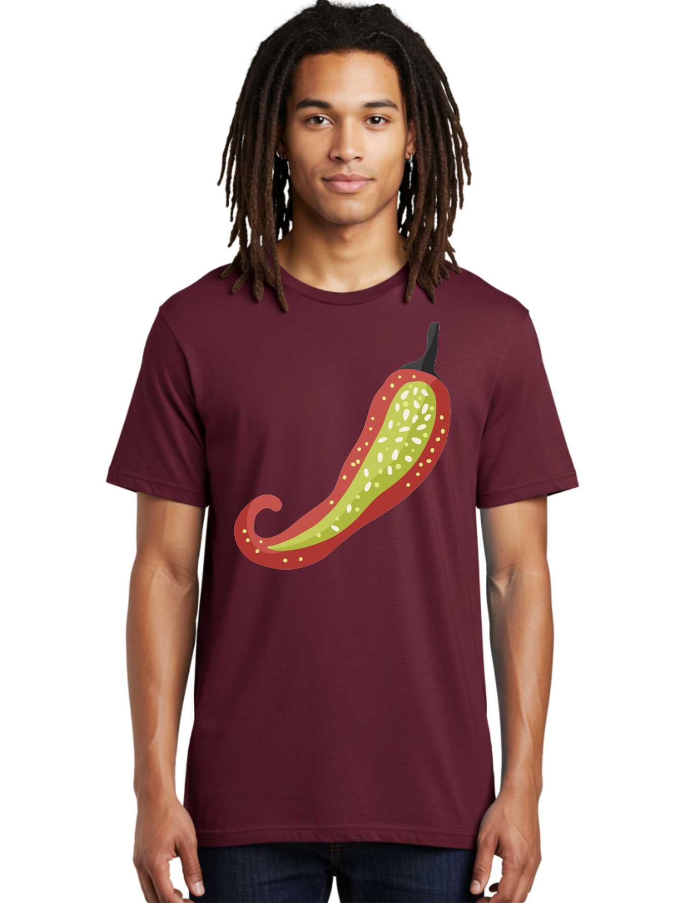 Red-Pepper Men'S Graphic Tee, 100% Cotton, Comfortable Casual Summer Wear, Machine Washable, Red Chili Pepper, Cutaway View, Seeds Inside, Spicy Food, Hot Pepper, Culinary Ingredient, Vibrant Red Color, Illustration Art Aad748