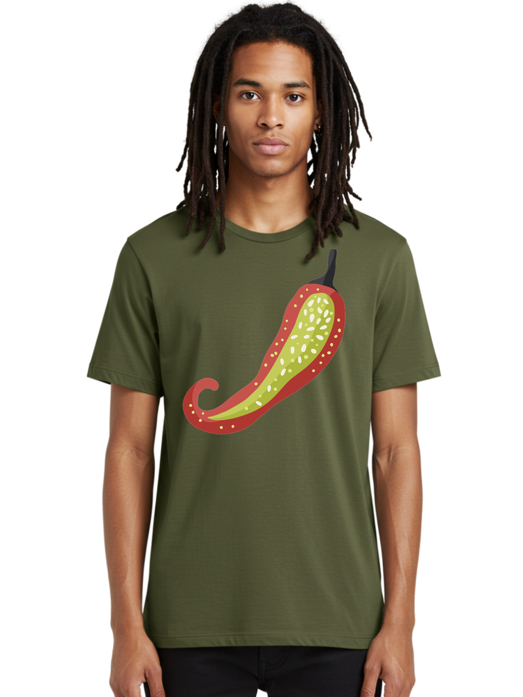 Red-Pepper Men'S Graphic Tee, 100% Cotton, Comfortable Casual Summer Wear, Machine Washable, Red Chili Pepper, Cutaway View, Seeds Inside, Spicy Food, Hot Pepper, Culinary Ingredient, Vibrant Red Color, Illustration Art Aad748