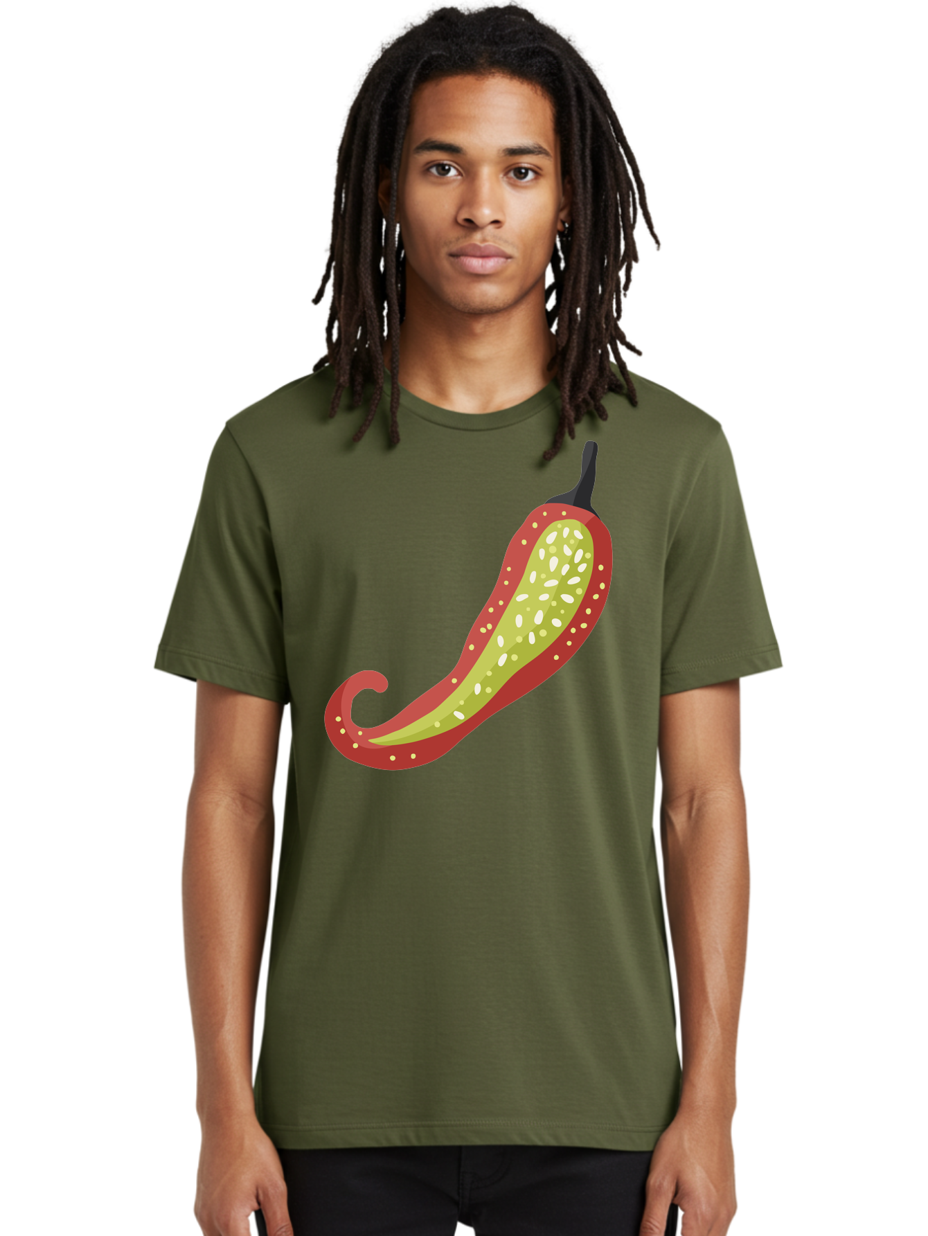 Red-Pepper Men'S Graphic Tee, 100% Cotton, Comfortable Casual Summer Wear, Machine Washable, Red Chili Pepper, Cutaway View, Seeds Inside, Spicy Food, Hot Pepper, Culinary Ingredient, Vibrant Red Color, Illustration Art Aad748