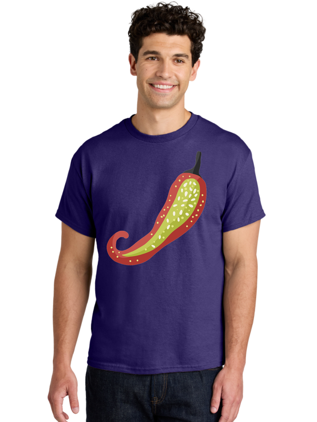 Red-Pepper Men'S Graphic Tee, 100% Cotton, Comfortable Casual Summer Wear, Machine Washable, Red Chili Pepper, Cutaway View, Seeds Inside, Spicy Food, Hot Pepper, Culinary Ingredient, Vibrant Red Color, Illustration Art Aad748