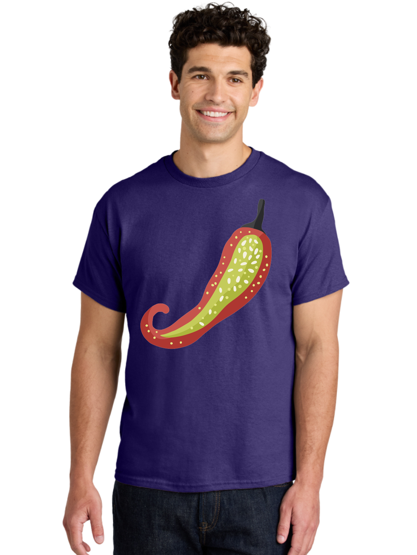 Red-Pepper Men'S Graphic Tee, 100% Cotton, Comfortable Casual Summer Wear, Machine Washable, Red Chili Pepper, Cutaway View, Seeds Inside, Spicy Food, Hot Pepper, Culinary Ingredient, Vibrant Red Color, Illustration Art Aad748