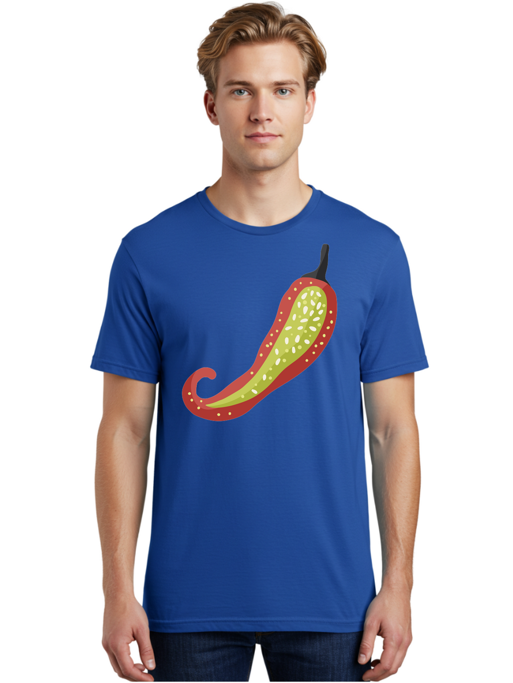 Red-Pepper Men'S Graphic Tee, 100% Cotton, Comfortable Casual Summer Wear, Machine Washable, Red Chili Pepper, Cutaway View, Seeds Inside, Spicy Food, Hot Pepper, Culinary Ingredient, Vibrant Red Color, Illustration Art Aad748