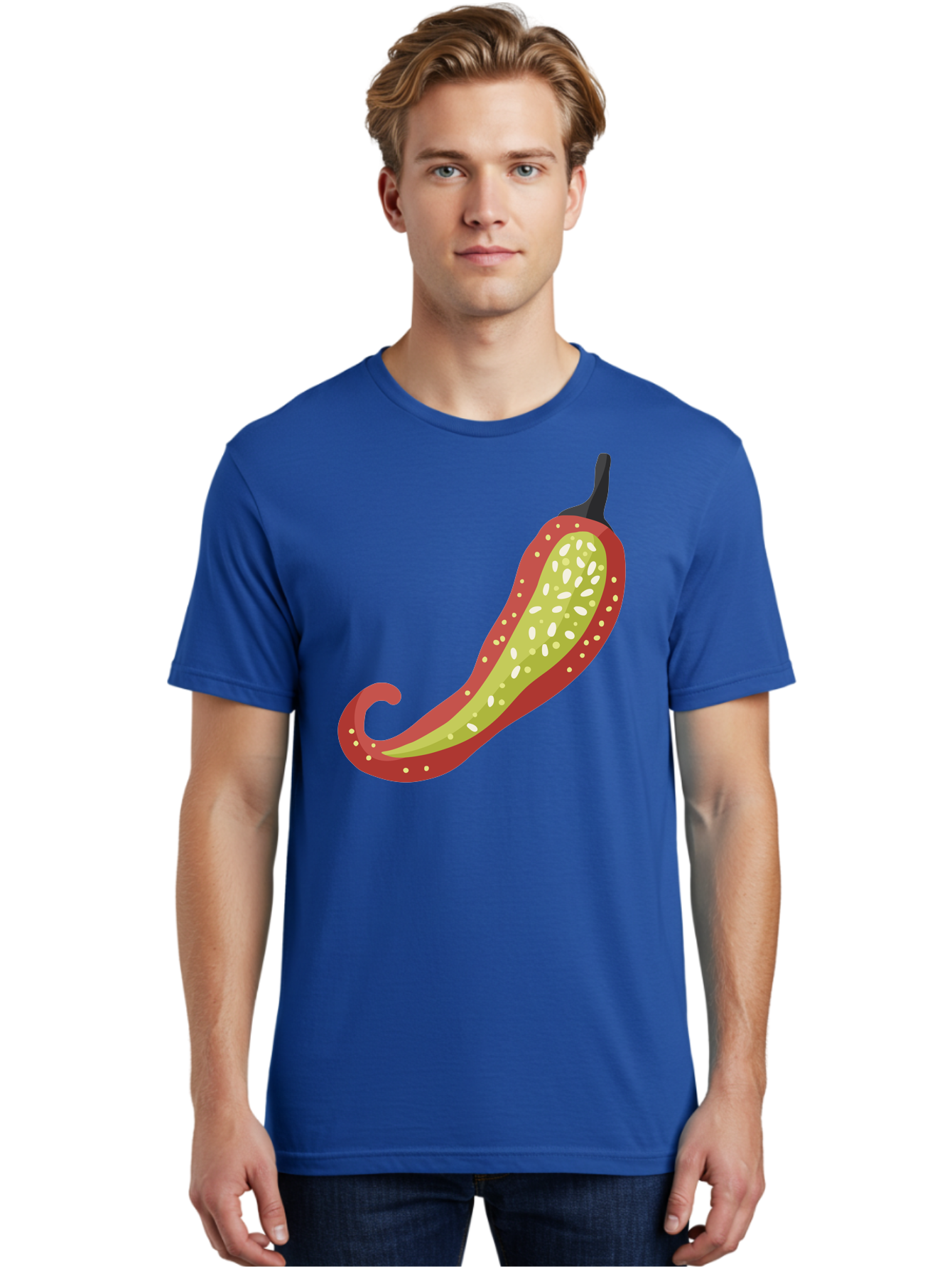 Red-Pepper Men'S Graphic Tee, 100% Cotton, Comfortable Casual Summer Wear, Machine Washable, Red Chili Pepper, Cutaway View, Seeds Inside, Spicy Food, Hot Pepper, Culinary Ingredient, Vibrant Red Color, Illustration Art Aad748