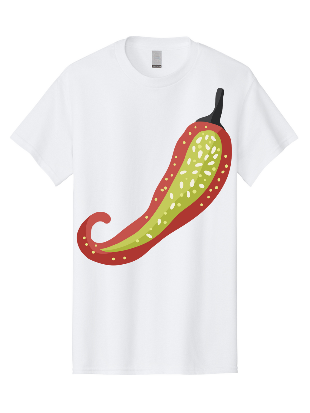 Red-Pepper Men'S Graphic Tee, 100% Cotton, Comfortable Casual Summer Wear, Machine Washable, Red Chili Pepper, Cutaway View, Seeds Inside, Spicy Food, Hot Pepper, Culinary Ingredient, Vibrant Red Color, Illustration Art Aad748
