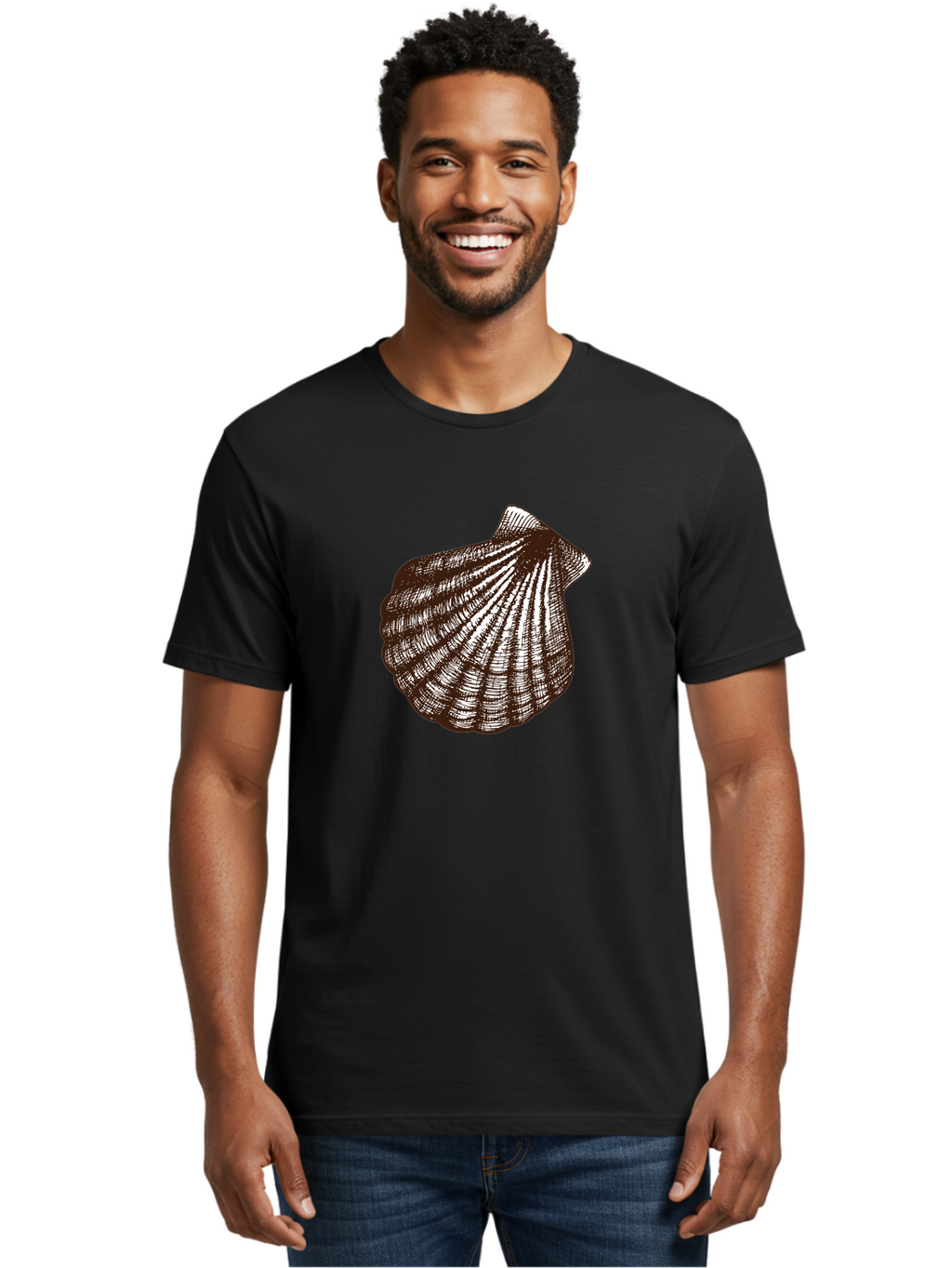 Scallop-Shell Men'S Graphic Tee, 100% Cotton, Comfortable Casual Summer Wear, Machine Washable, Scallop Shell, Seashell, Ocean Shell, Marine Life, Coastal Decor, Beachy Vibe, Shell Art, Detailed Illustration, Monochrome Design Aad749