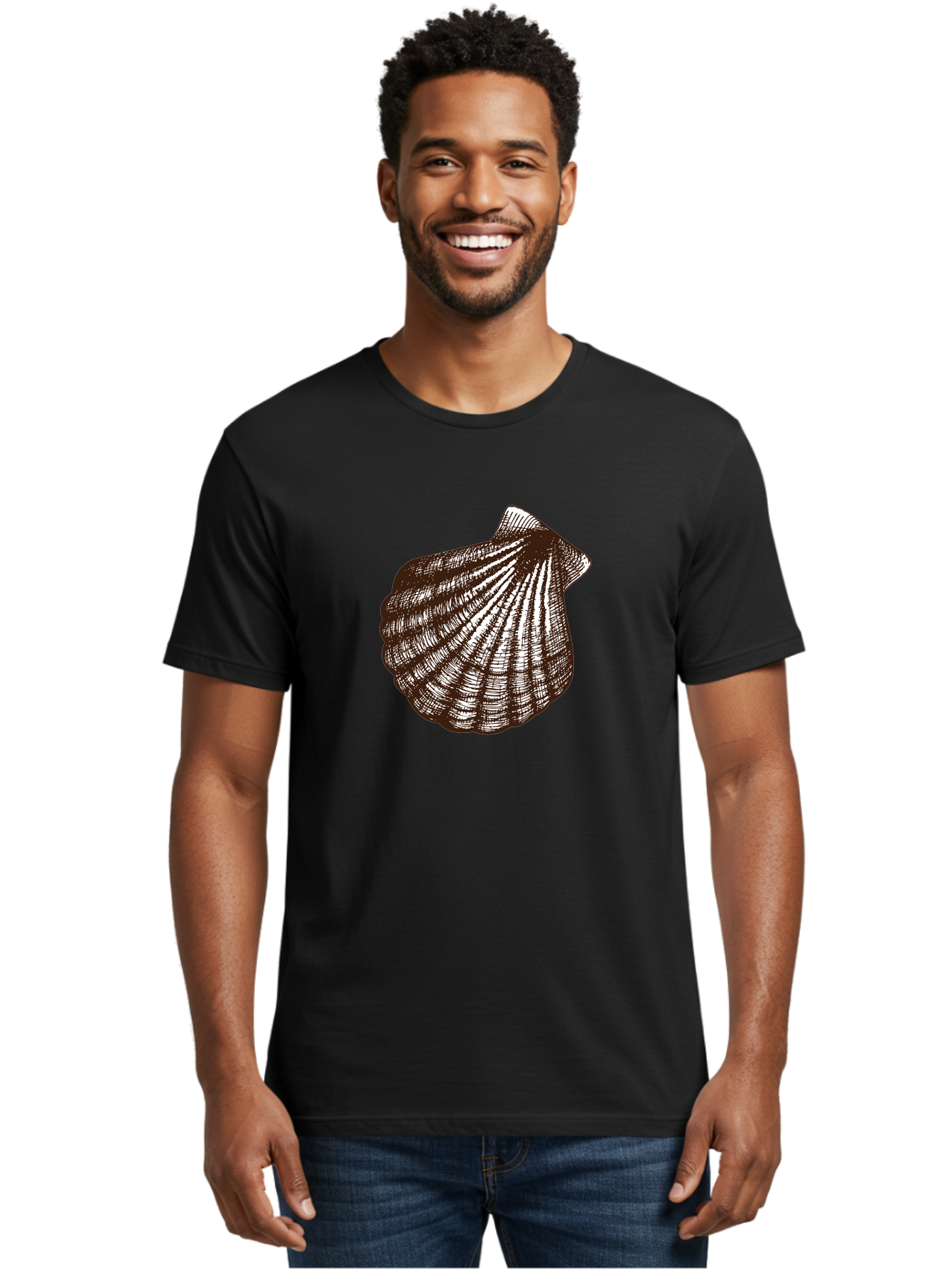 Scallop-Shell Men'S Graphic Tee, 100% Cotton, Comfortable Casual Summer Wear, Machine Washable, Scallop Shell, Seashell, Ocean Shell, Marine Life, Coastal Decor, Beachy Vibe, Shell Art, Detailed Illustration, Monochrome Design Aad749