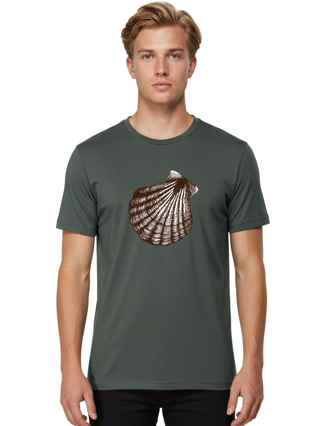 Scallop-Shell Men'S Graphic Tee, 100% Cotton, Comfortable Casual Summer Wear, Machine Washable, Scallop Shell, Seashell, Ocean Shell, Marine Life, Coastal Decor, Beachy Vibe, Shell Art, Detailed Illustration, Monochrome Design Aad749