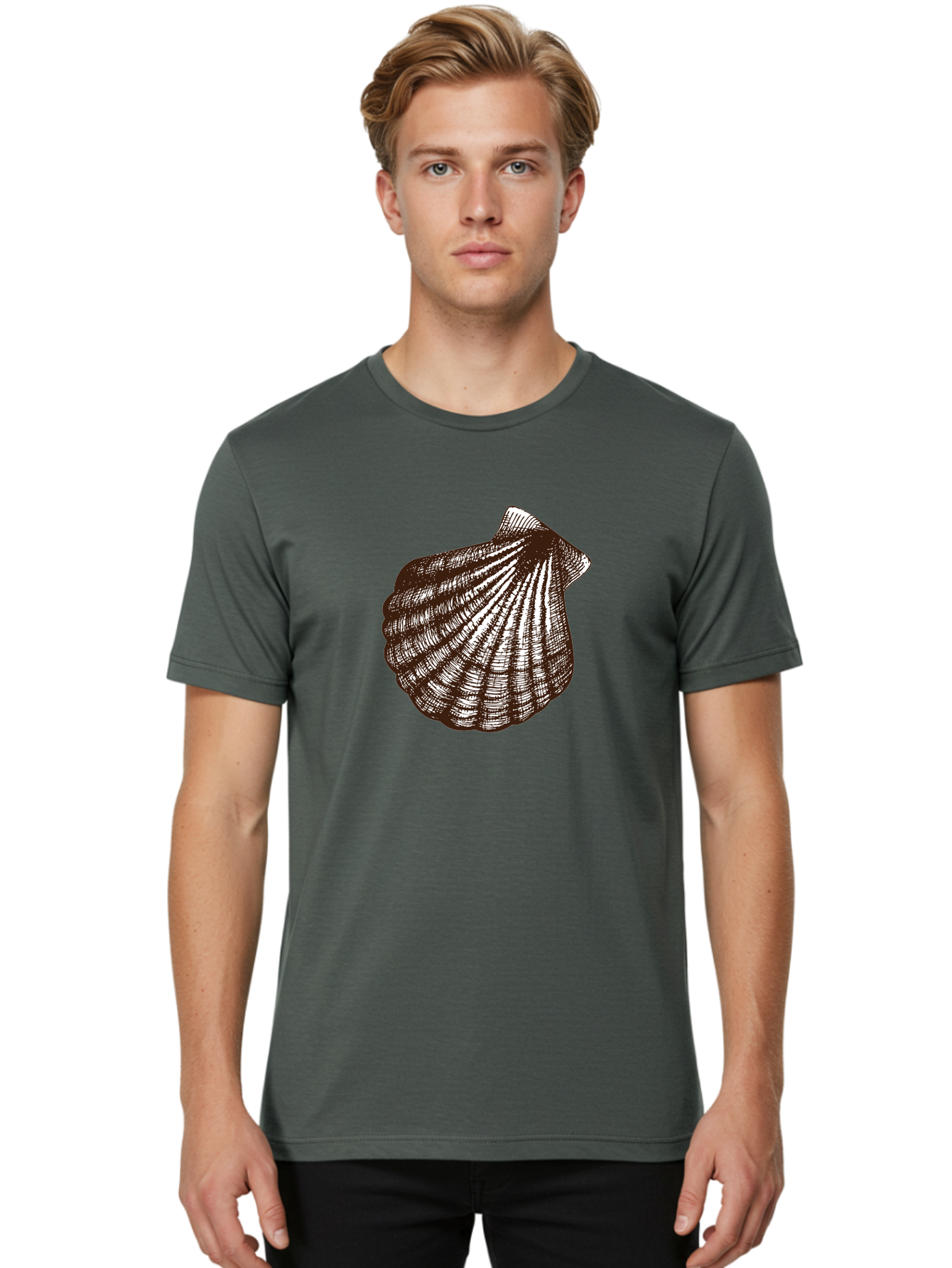 Scallop-Shell Men'S Graphic Tee, 100% Cotton, Comfortable Casual Summer Wear, Machine Washable, Scallop Shell, Seashell, Ocean Shell, Marine Life, Coastal Decor, Beachy Vibe, Shell Art, Detailed Illustration, Monochrome Design Aad749