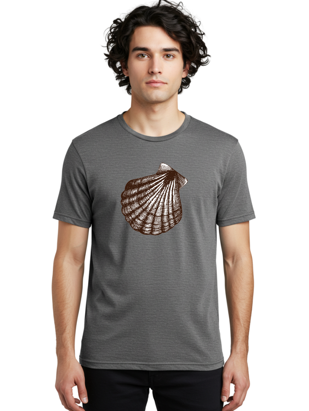 Scallop-Shell Men'S Graphic Tee, 100% Cotton, Comfortable Casual Summer Wear, Machine Washable, Scallop Shell, Seashell, Ocean Shell, Marine Life, Coastal Decor, Beachy Vibe, Shell Art, Detailed Illustration, Monochrome Design Aad749