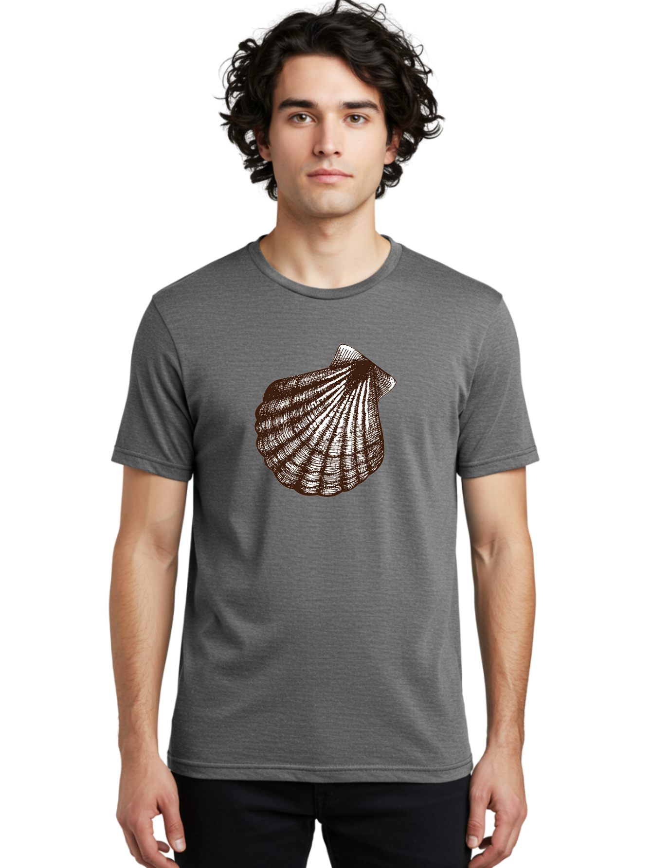 Scallop-Shell Men'S Graphic Tee, 100% Cotton, Comfortable Casual Summer Wear, Machine Washable, Scallop Shell, Seashell, Ocean Shell, Marine Life, Coastal Decor, Beachy Vibe, Shell Art, Detailed Illustration, Monochrome Design Aad749