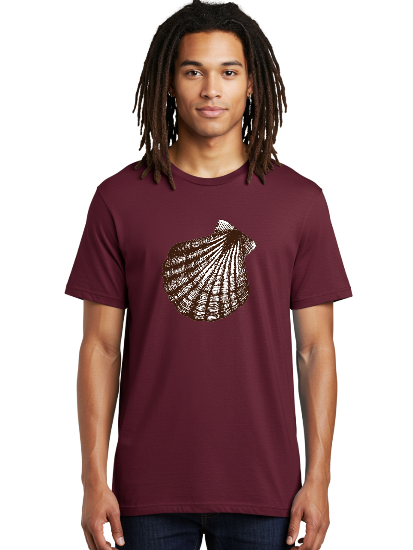 Scallop-Shell Men'S Graphic Tee, 100% Cotton, Comfortable Casual Summer Wear, Machine Washable, Scallop Shell, Seashell, Ocean Shell, Marine Life, Coastal Decor, Beachy Vibe, Shell Art, Detailed Illustration, Monochrome Design Aad749
