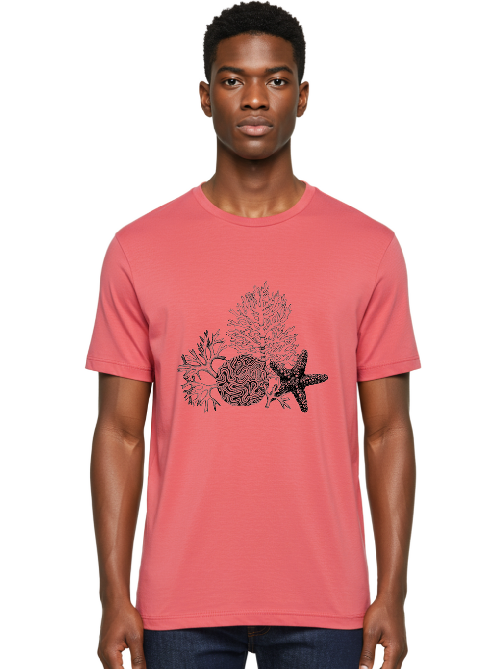 Sea-Turtle Men'S Graphic Tee, 100% Cotton, Comfortable Casual Summer Wear, Machine Washable, Brain Illustration, Coral Reef, Starfish, Ocean Life, Sea Creatures, Underwater World, Marine Biology, Neurological Art, Abstract Design, Aad751