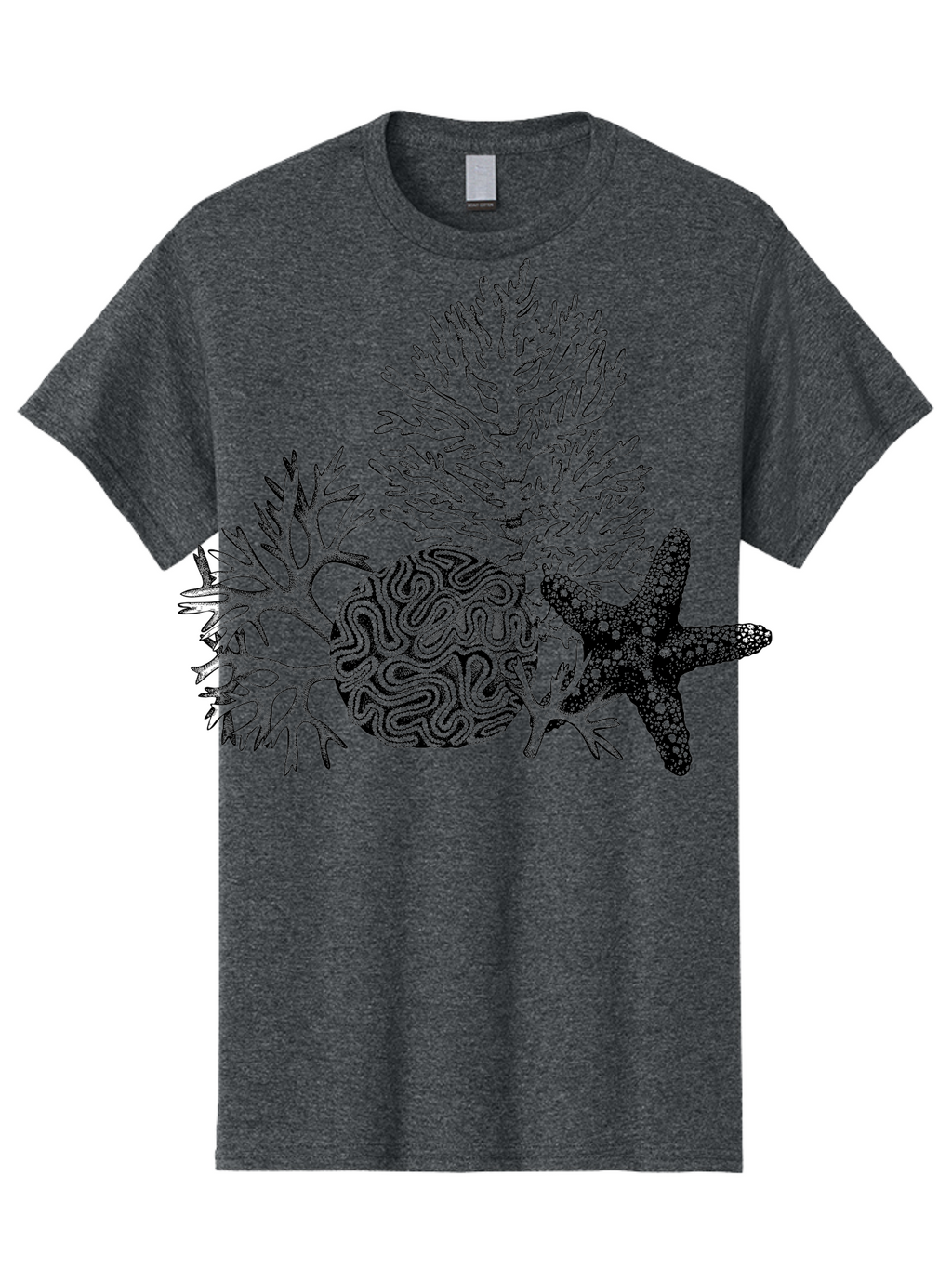 Sea-Turtle Men'S Graphic Tee, 100% Cotton, Comfortable Casual Summer Wear, Machine Washable, Brain Illustration, Coral Reef, Starfish, Ocean Life, Sea Creatures, Underwater World, Marine Biology, Neurological Art, Abstract Design, Aad751