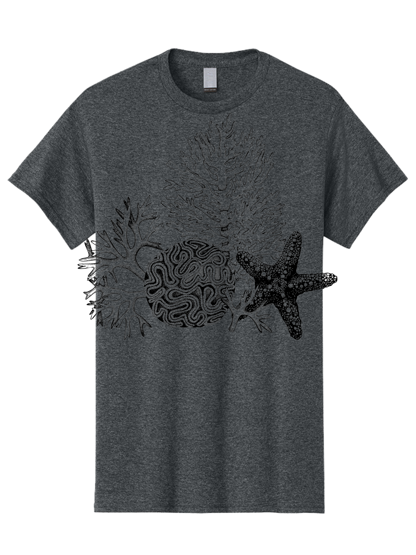 Sea-Turtle Men'S Graphic Tee, 100% Cotton, Comfortable Casual Summer Wear, Machine Washable, Brain Illustration, Coral Reef, Starfish, Ocean Life, Sea Creatures, Underwater World, Marine Biology, Neurological Art, Abstract Design, Aad751
