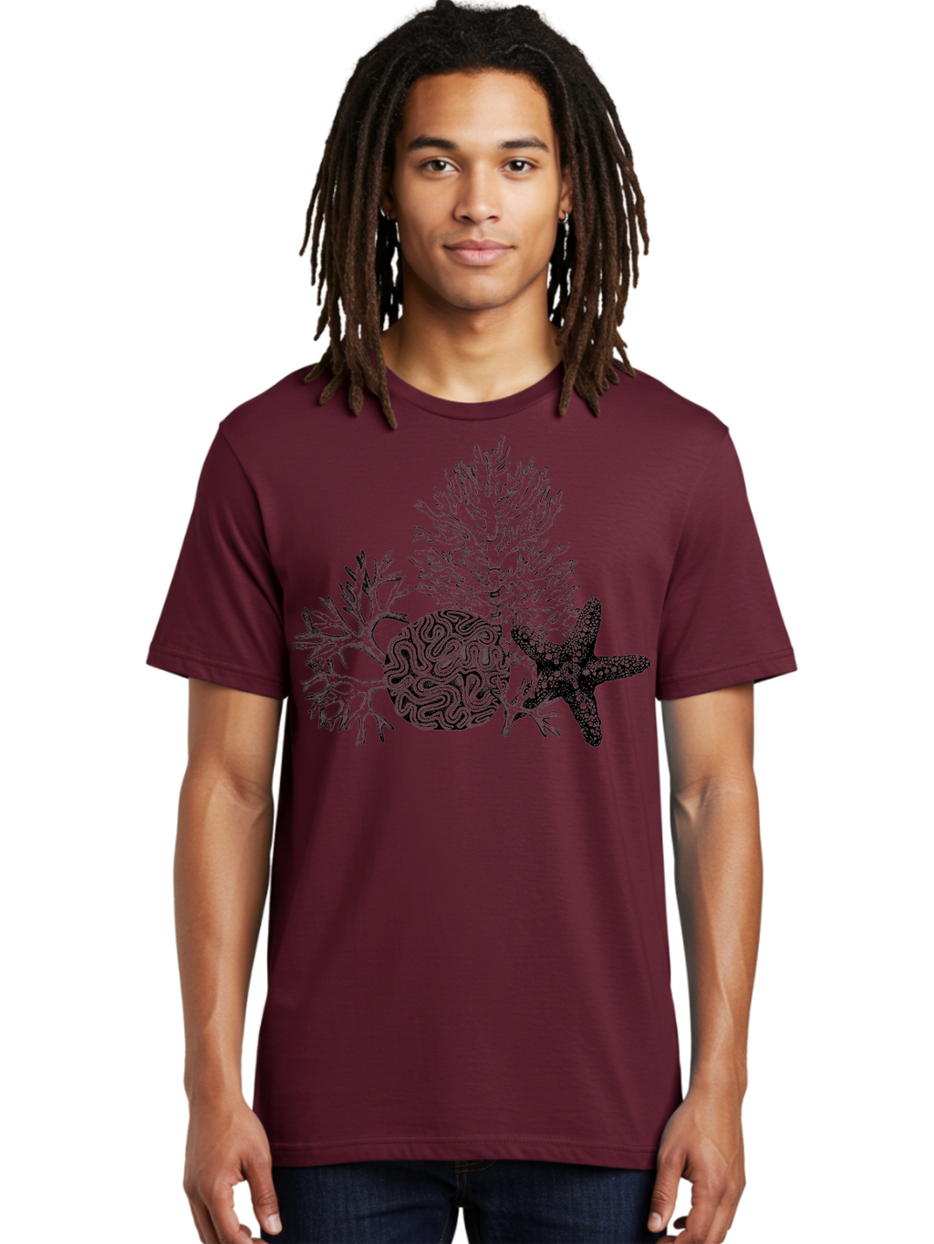 Sea-Turtle Men'S Graphic Tee, 100% Cotton, Comfortable Casual Summer Wear, Machine Washable, Brain Illustration, Coral Reef, Starfish, Ocean Life, Sea Creatures, Underwater World, Marine Biology, Neurological Art, Abstract Design, Aad751