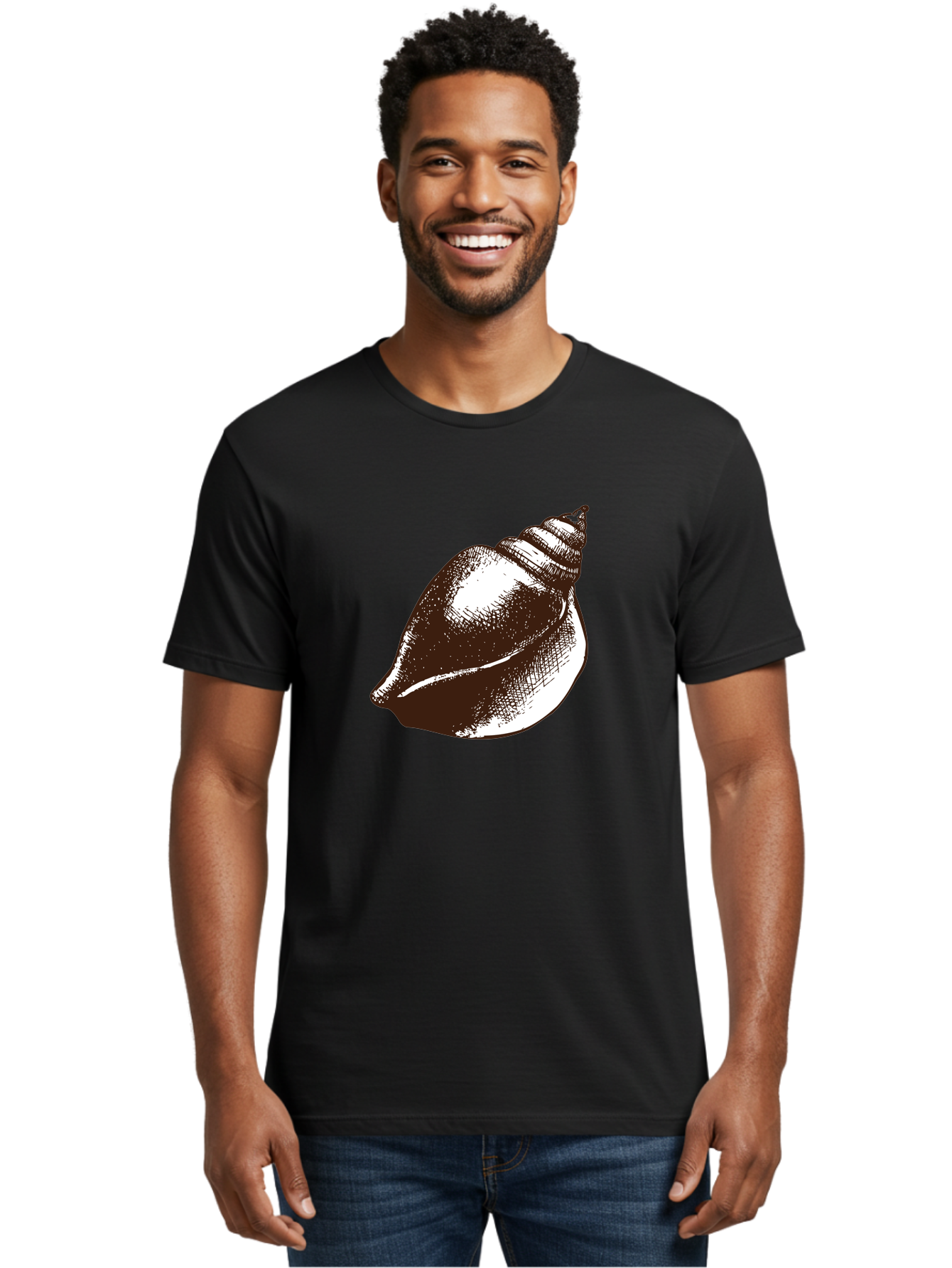 Seashell Men'S Graphic Tee, 100% Cotton, Comfortable Casual Summer Wear, Machine Washable, Vintage Seashell, Marine Life, Ocean Treasures, Coastal Decor, Classic Illustration, Monochrome Art, Textured Shell, Retro Style, Detailed Drawing, Aad752