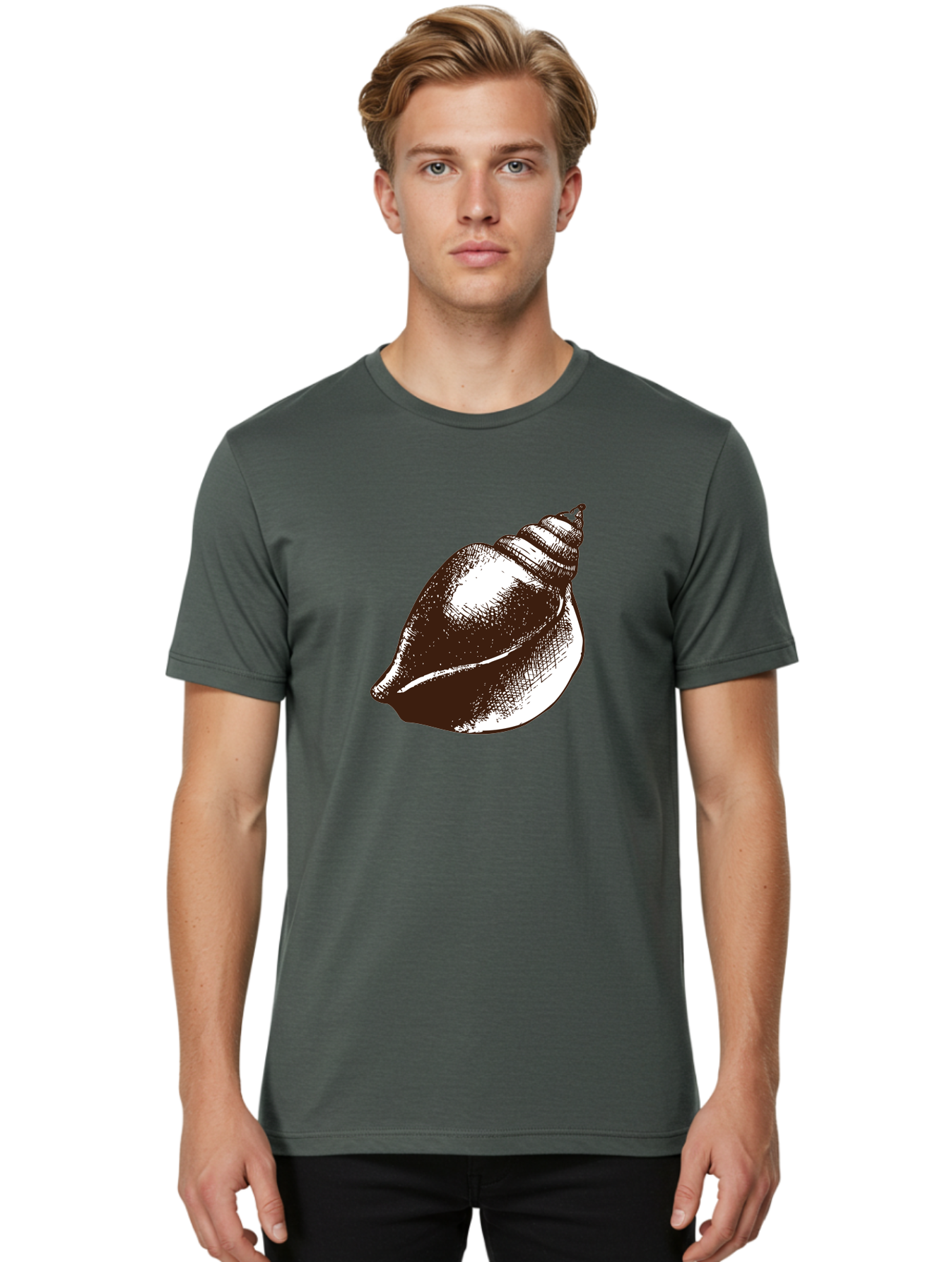 Seashell Men'S Graphic Tee, 100% Cotton, Comfortable Casual Summer Wear, Machine Washable, Vintage Seashell, Marine Life, Ocean Treasures, Coastal Decor, Classic Illustration, Monochrome Art, Textured Shell, Retro Style, Detailed Drawing, Aad752