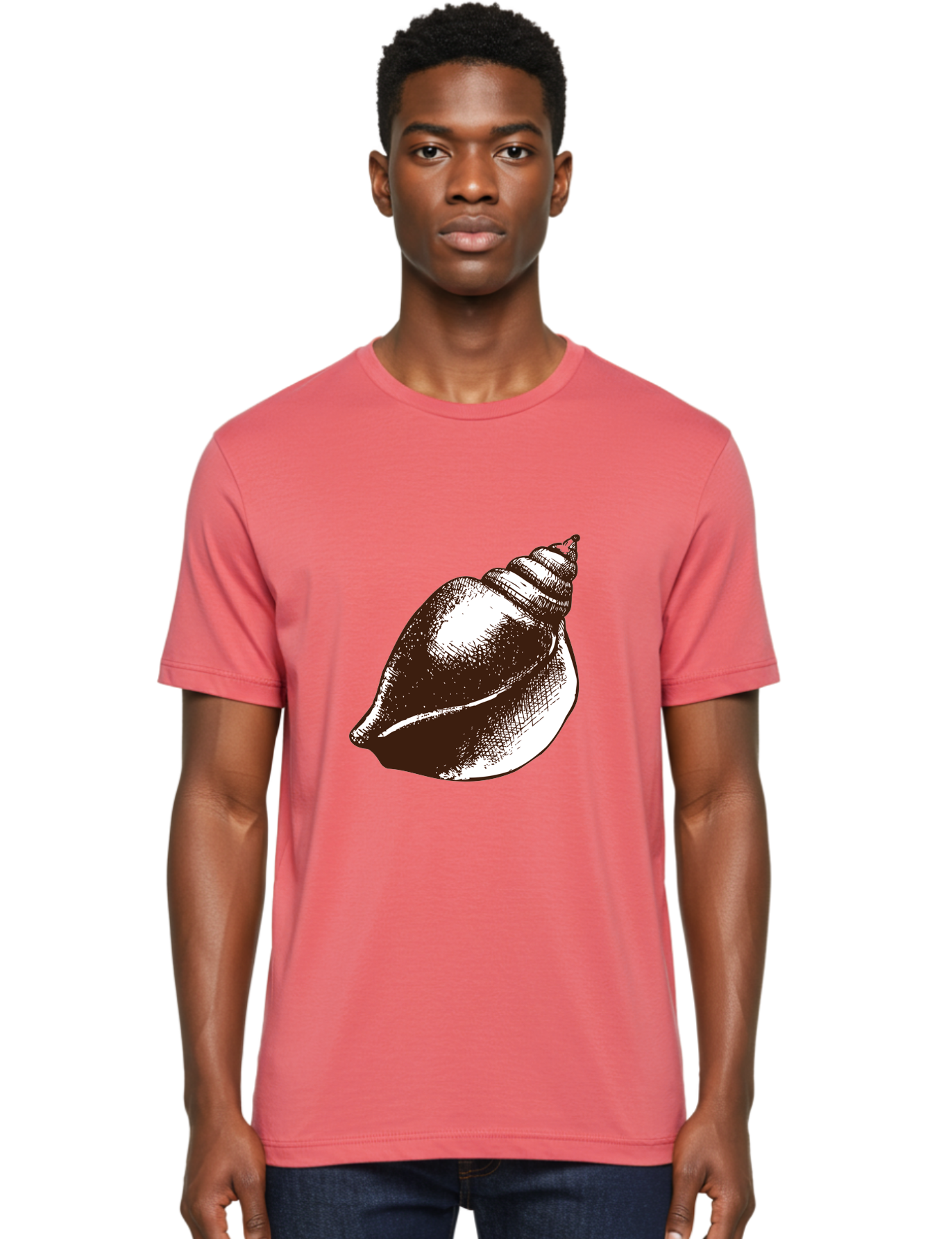 Seashell Men'S Graphic Tee, 100% Cotton, Comfortable Casual Summer Wear, Machine Washable, Vintage Seashell, Marine Life, Ocean Treasures, Coastal Decor, Classic Illustration, Monochrome Art, Textured Shell, Retro Style, Detailed Drawing, Aad752