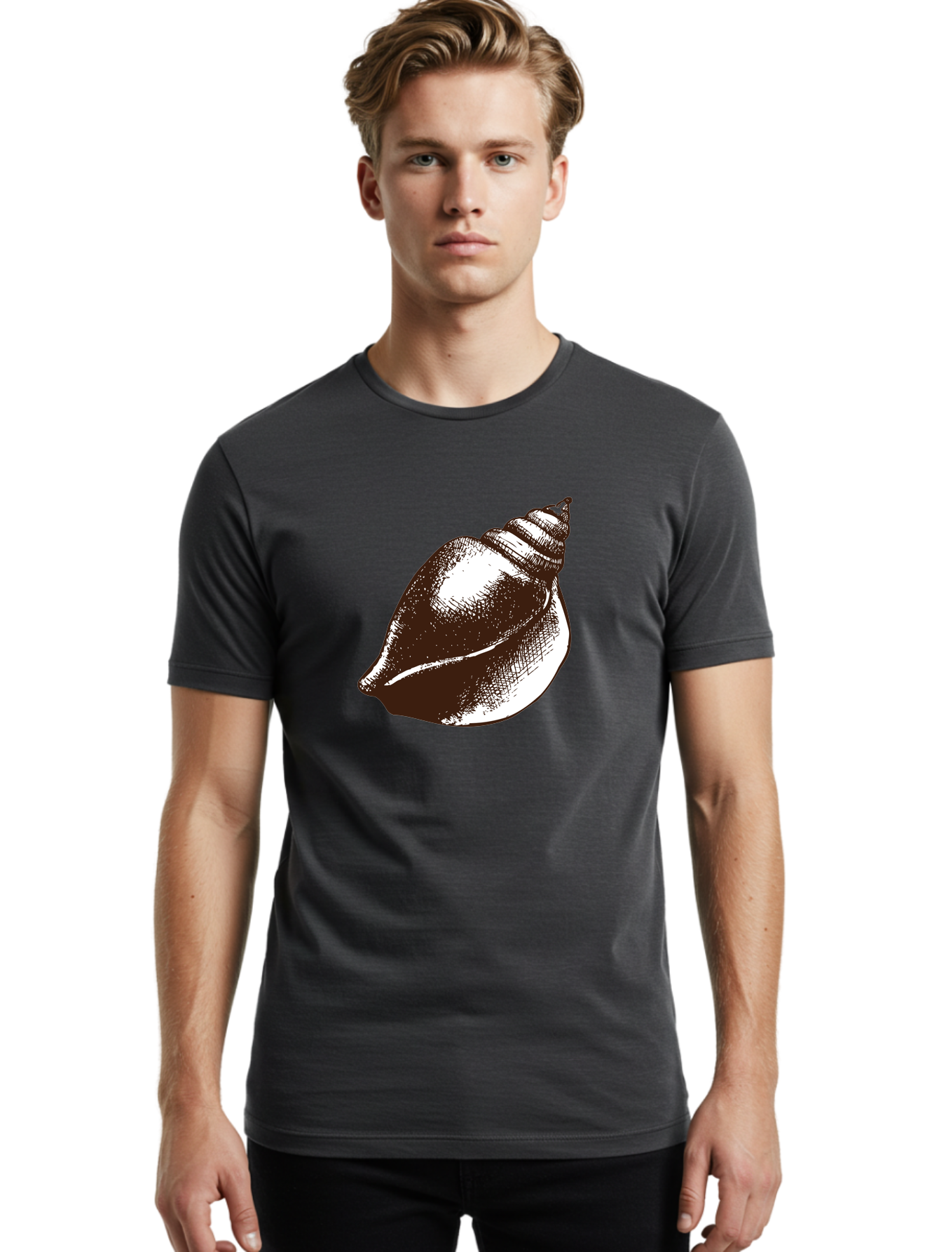 Seashell Men'S Graphic Tee, 100% Cotton, Comfortable Casual Summer Wear, Machine Washable, Vintage Seashell, Marine Life, Ocean Treasures, Coastal Decor, Classic Illustration, Monochrome Art, Textured Shell, Retro Style, Detailed Drawing, Aad752