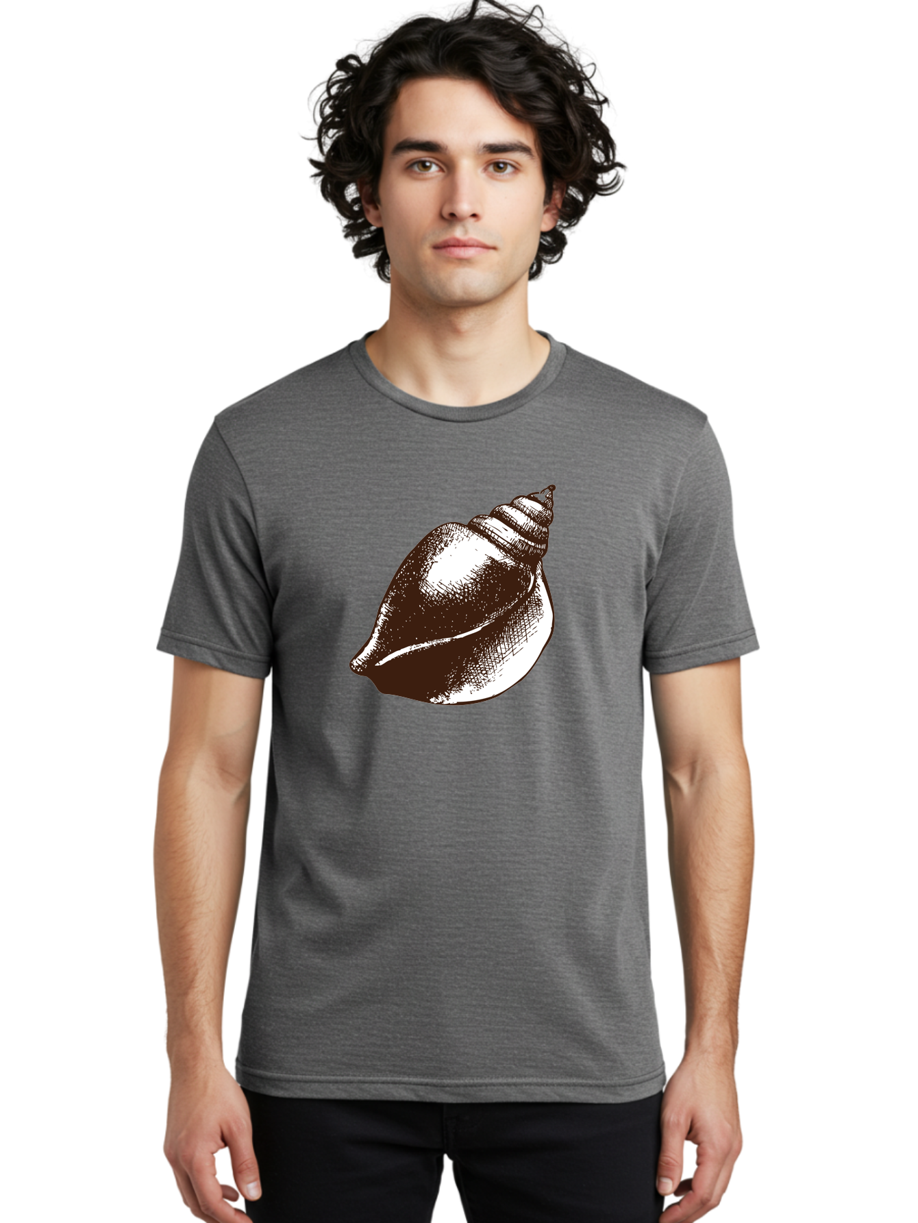 Seashell Men'S Graphic Tee, 100% Cotton, Comfortable Casual Summer Wear, Machine Washable, Vintage Seashell, Marine Life, Ocean Treasures, Coastal Decor, Classic Illustration, Monochrome Art, Textured Shell, Retro Style, Detailed Drawing, Aad752