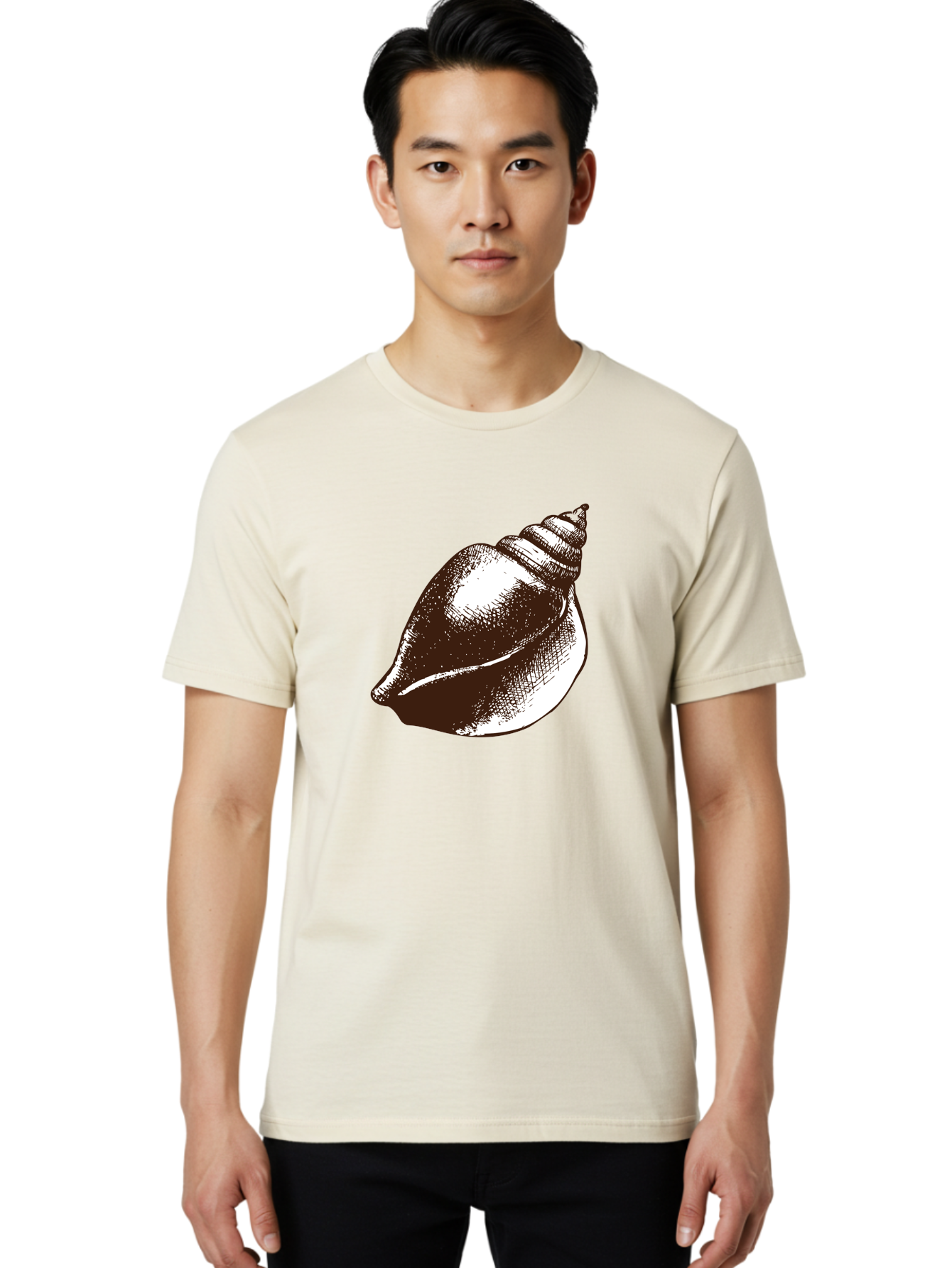 Seashell Men'S Graphic Tee, 100% Cotton, Comfortable Casual Summer Wear, Machine Washable, Vintage Seashell, Marine Life, Ocean Treasures, Coastal Decor, Classic Illustration, Monochrome Art, Textured Shell, Retro Style, Detailed Drawing, Aad752
