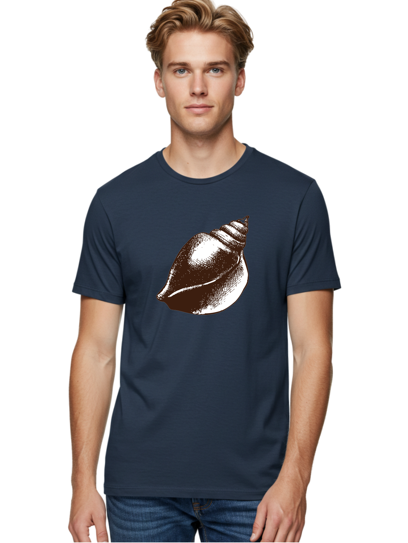 Seashell Men'S Graphic Tee, 100% Cotton, Comfortable Casual Summer Wear, Machine Washable, Vintage Seashell, Marine Life, Ocean Treasures, Coastal Decor, Classic Illustration, Monochrome Art, Textured Shell, Retro Style, Detailed Drawing, Aad752