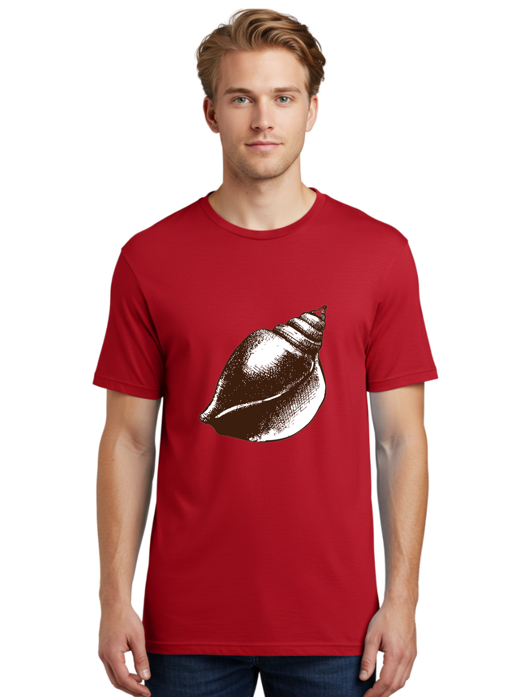 Seashell Men'S Graphic Tee, 100% Cotton, Comfortable Casual Summer Wear, Machine Washable, Vintage Seashell, Marine Life, Ocean Treasures, Coastal Decor, Classic Illustration, Monochrome Art, Textured Shell, Retro Style, Detailed Drawing, Aad752