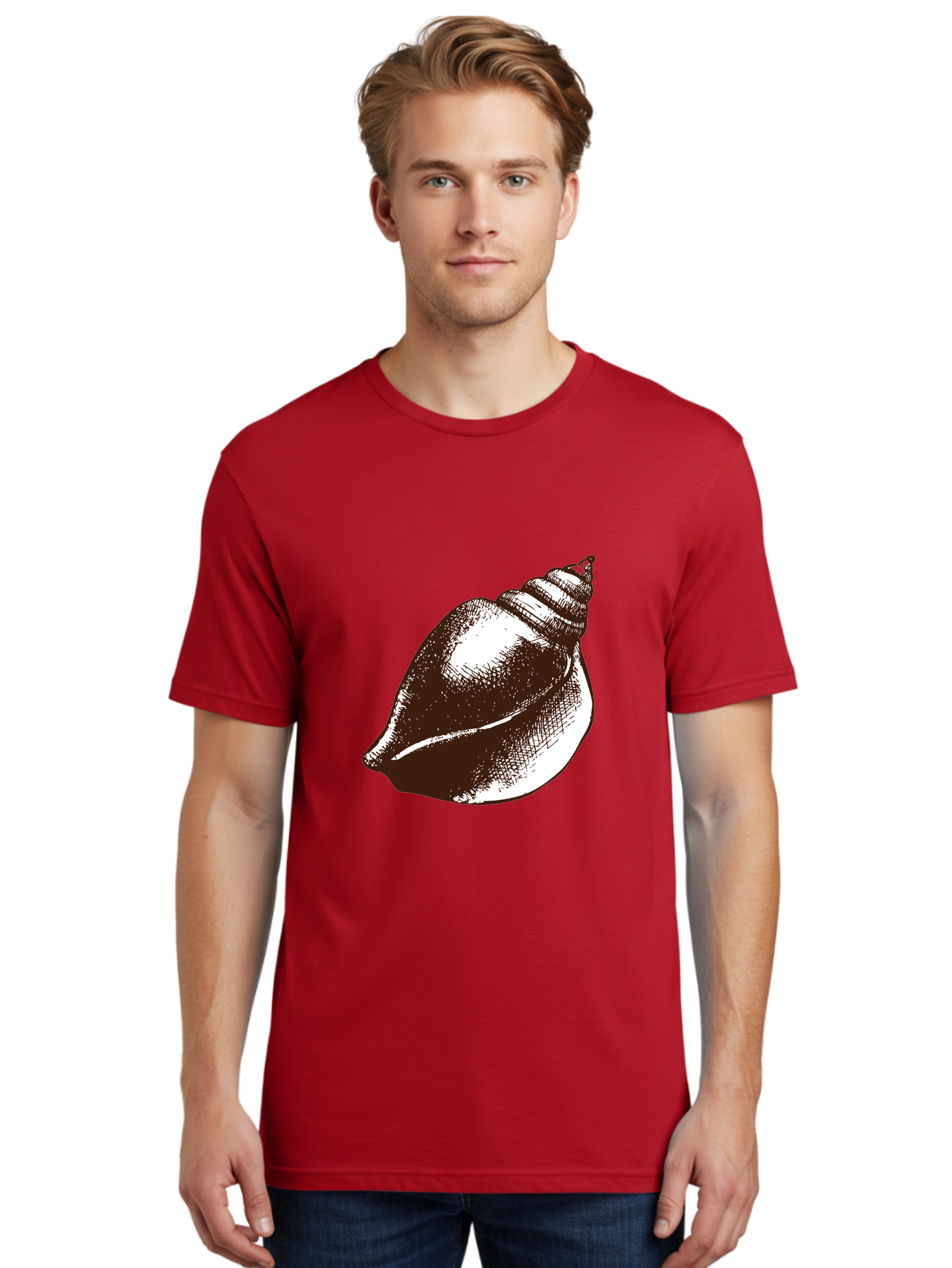 Seashell Men'S Graphic Tee, 100% Cotton, Comfortable Casual Summer Wear, Machine Washable, Vintage Seashell, Marine Life, Ocean Treasures, Coastal Decor, Classic Illustration, Monochrome Art, Textured Shell, Retro Style, Detailed Drawing, Aad752