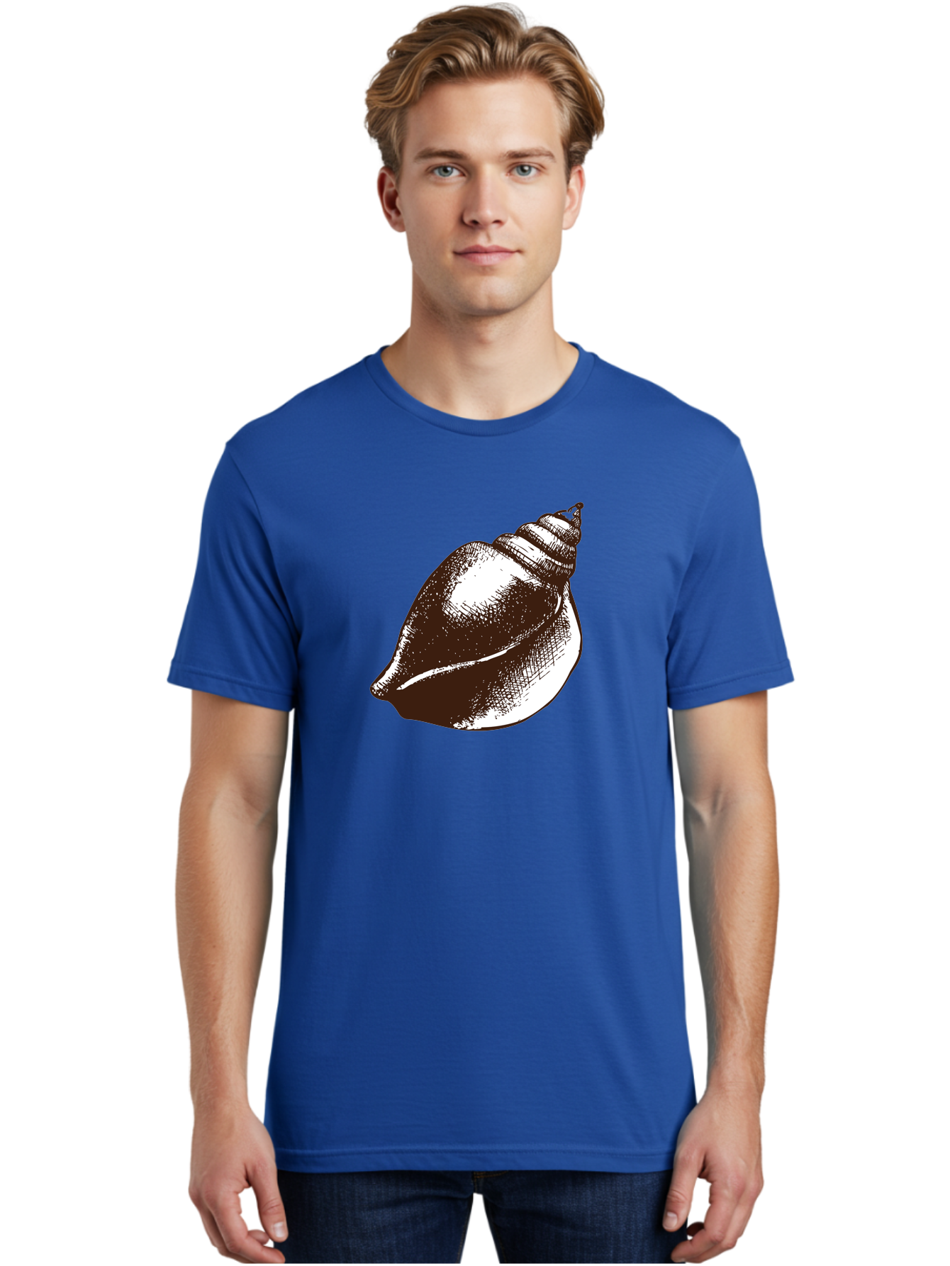 Seashell Men'S Graphic Tee, 100% Cotton, Comfortable Casual Summer Wear, Machine Washable, Vintage Seashell, Marine Life, Ocean Treasures, Coastal Decor, Classic Illustration, Monochrome Art, Textured Shell, Retro Style, Detailed Drawing, Aad752