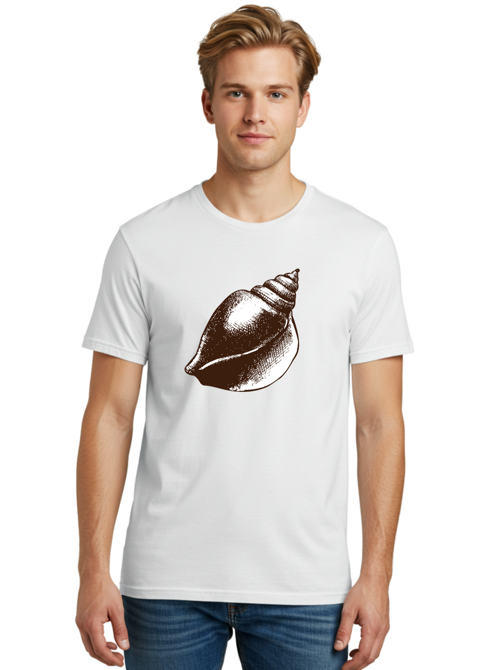 Seashell Men'S Graphic Tee, 100% Cotton, Comfortable Casual Summer Wear, Machine Washable, Vintage Seashell, Marine Life, Ocean Treasures, Coastal Decor, Classic Illustration, Monochrome Art, Textured Shell, Retro Style, Detailed Drawing, Aad752