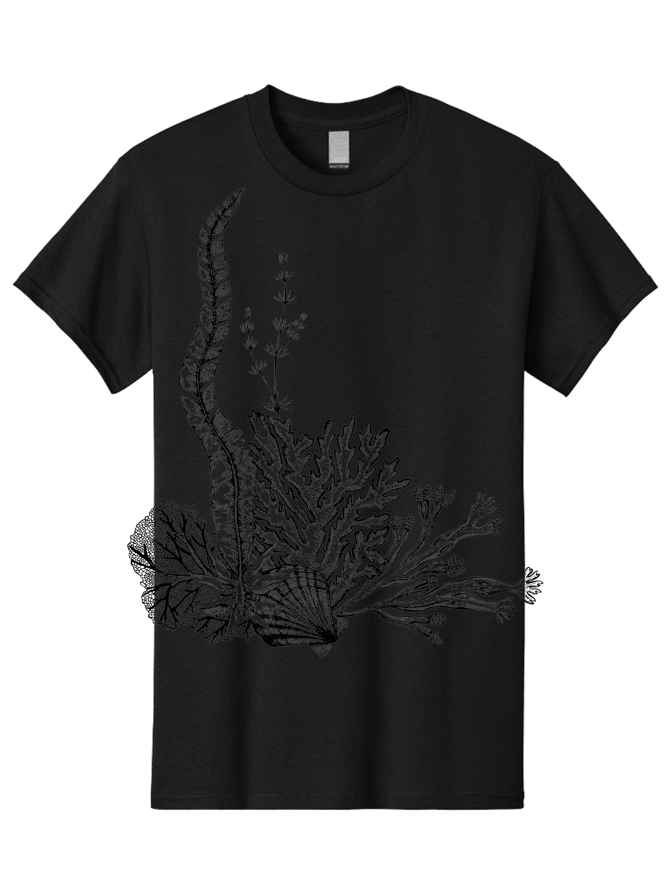 Seaweed-Illustration Men'S Graphic Tee, 100% Cotton, Comfortable Casual Summer Wear, Machine Washable, Detailed Seaweed, Oceanic Foliage, Black Ink Illustration, Floral Seaweed, Underwater Scenery, Marine Life, Botanical Art Aad753
