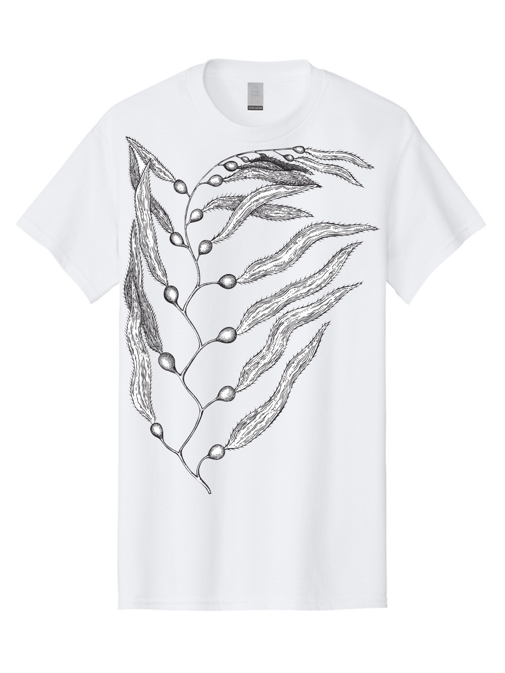 Seaweed Men'S Graphic Tee, 100% Cotton, Comfortable Casual Summer Wear, Machine Washable, Illustrated Branch With Leaves, Branch With Fruit, Foliage Illustration, Silver Leaves, Detailed Artwork, Botanical Illustration, Natural Elements, Aad754