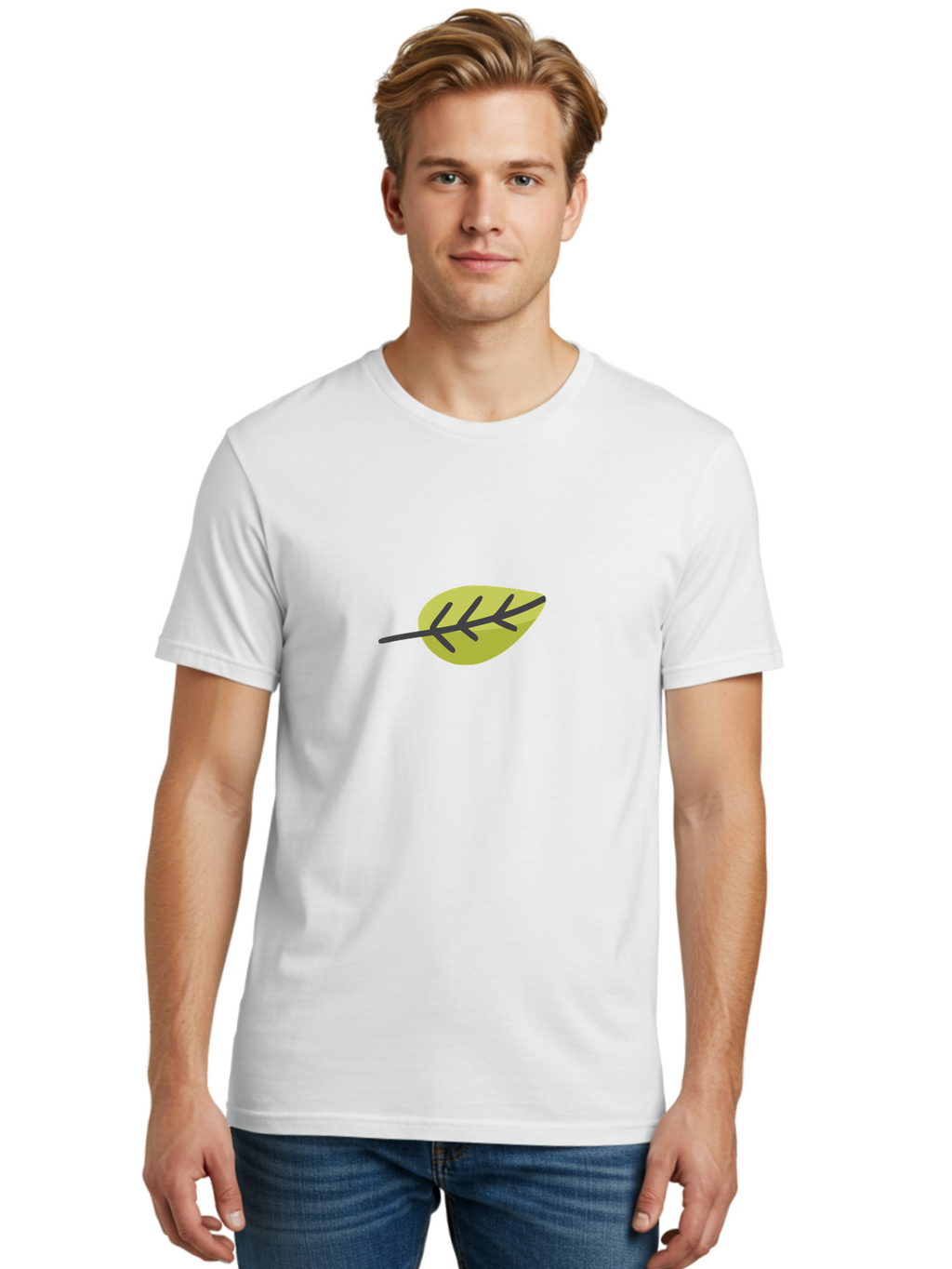 Simple-Leaf Men'S Graphic Tee, 100% Cotton, Comfortable Casual Summer Wear, Machine Washable, Simple Leaf Design, Green Leaf Illustration, Minimalist Art, Nature-Inspired Graphics, Stylized Foliage, Botanical Icon, Eco-Friendly Symbol Aad755