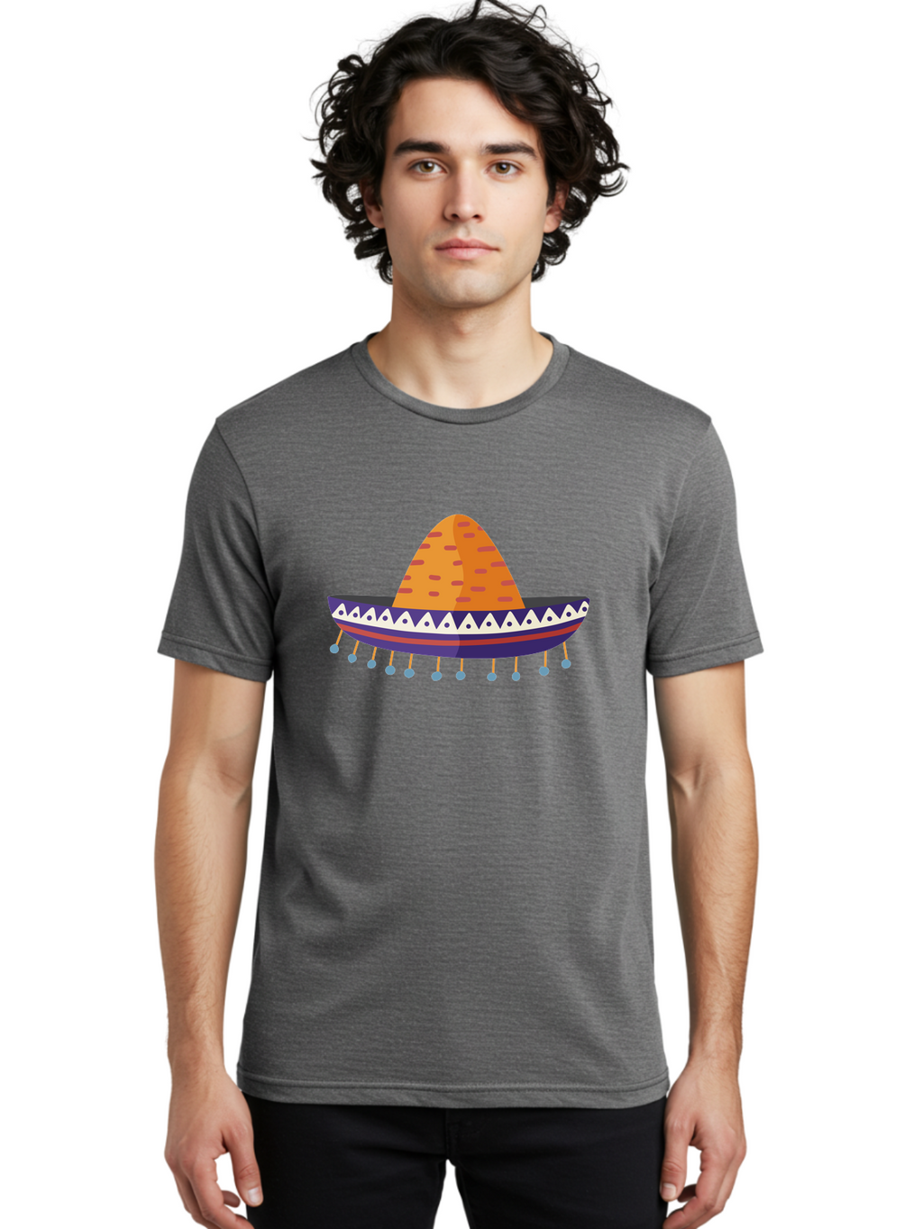 Sombrero-1 Men'S Graphic Tee, 100% Cotton, Comfortable Casual Summer Wear, Machine Washable, Traditional Mexican Hat, Vibrant Colors, Festive Atmosphere, Cultural Heritage, Colorful Tassels, Decorative Design, Latin American Style, Aad756