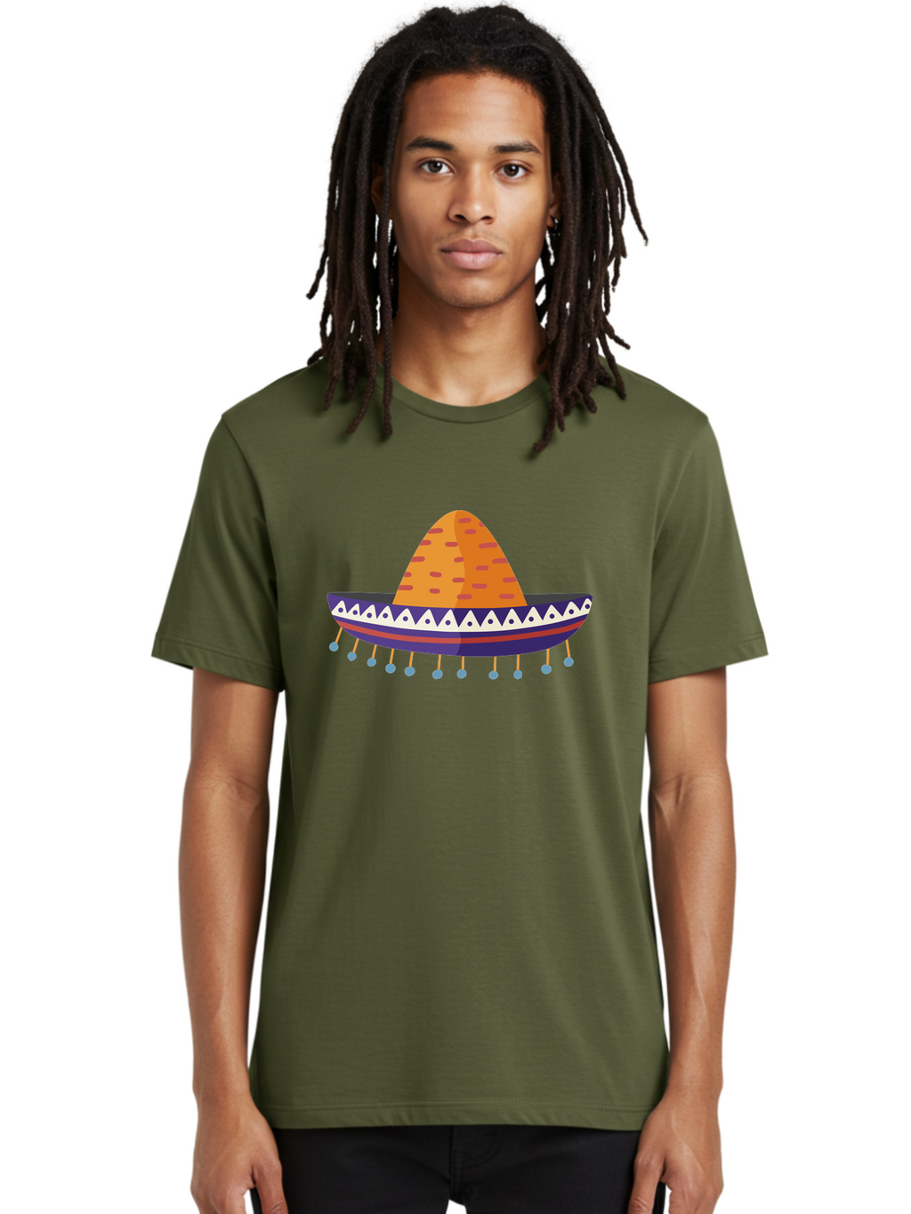 Sombrero-1 Men'S Graphic Tee, 100% Cotton, Comfortable Casual Summer Wear, Machine Washable, Traditional Mexican Hat, Vibrant Colors, Festive Atmosphere, Cultural Heritage, Colorful Tassels, Decorative Design, Latin American Style, Aad756