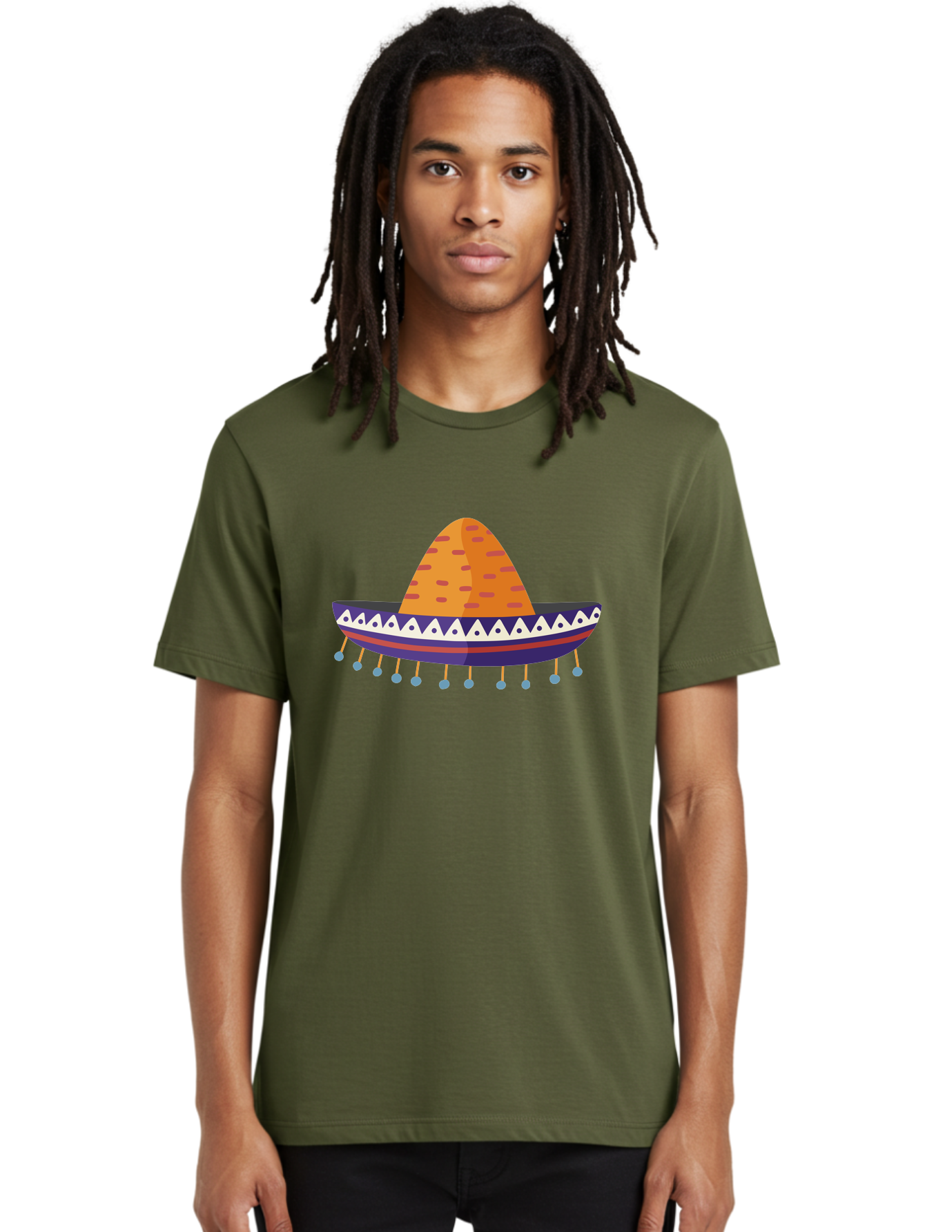 Sombrero-1 Men'S Graphic Tee, 100% Cotton, Comfortable Casual Summer Wear, Machine Washable, Traditional Mexican Hat, Vibrant Colors, Festive Atmosphere, Cultural Heritage, Colorful Tassels, Decorative Design, Latin American Style, Aad756