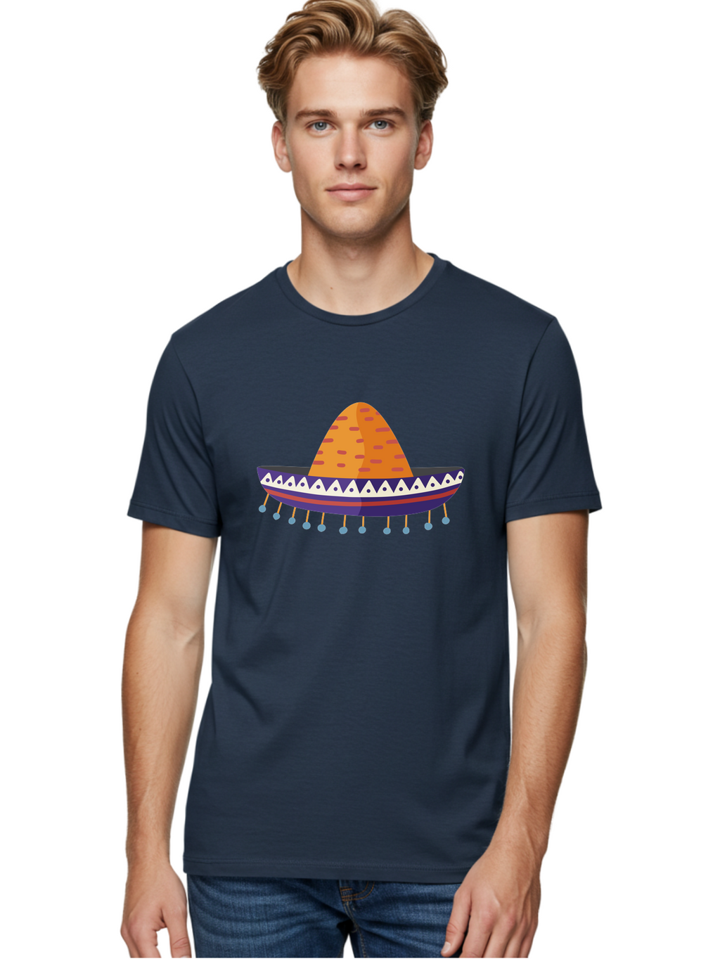 Sombrero-1 Men'S Graphic Tee, 100% Cotton, Comfortable Casual Summer Wear, Machine Washable, Traditional Mexican Hat, Vibrant Colors, Festive Atmosphere, Cultural Heritage, Colorful Tassels, Decorative Design, Latin American Style, Aad756