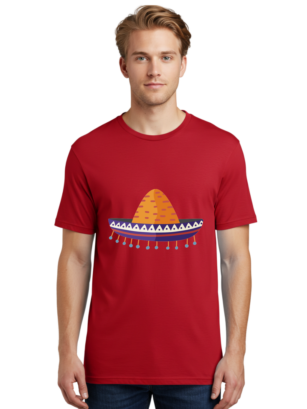 Sombrero-1 Men'S Graphic Tee, 100% Cotton, Comfortable Casual Summer Wear, Machine Washable, Traditional Mexican Hat, Vibrant Colors, Festive Atmosphere, Cultural Heritage, Colorful Tassels, Decorative Design, Latin American Style, Aad756