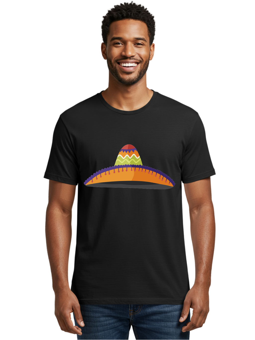 Sombrero-2 Men'S Graphic Tee, 100% Cotton, Comfortable Casual Summer Wear, Machine Washable, Traditional Mexican Hat, Vibrant Colors, Festive Fashion, Cultural Heritage, Stylish Accessory, Brimmed Hat, Colorful Design Aad757