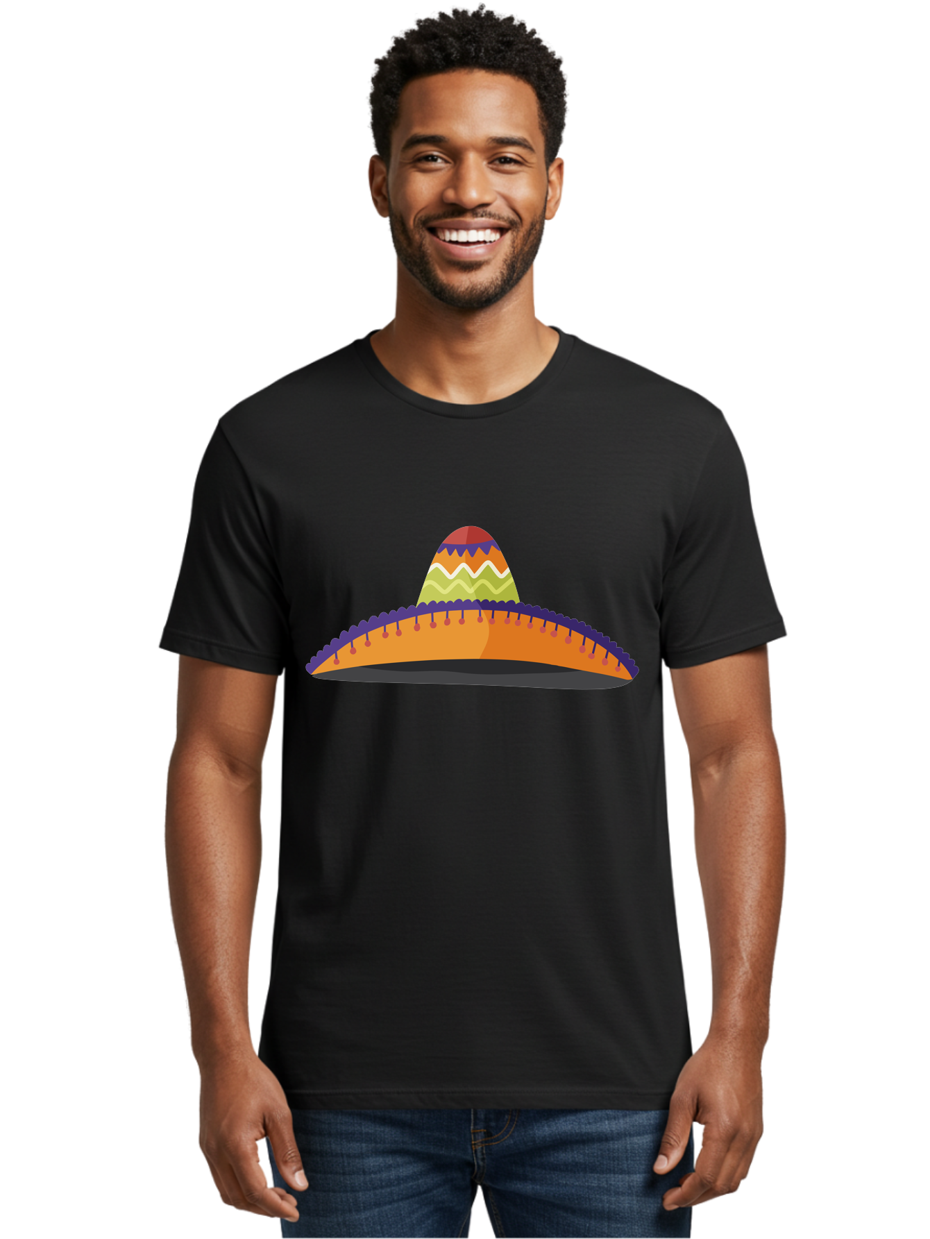 Sombrero-2 Men'S Graphic Tee, 100% Cotton, Comfortable Casual Summer Wear, Machine Washable, Traditional Mexican Hat, Vibrant Colors, Festive Fashion, Cultural Heritage, Stylish Accessory, Brimmed Hat, Colorful Design Aad757