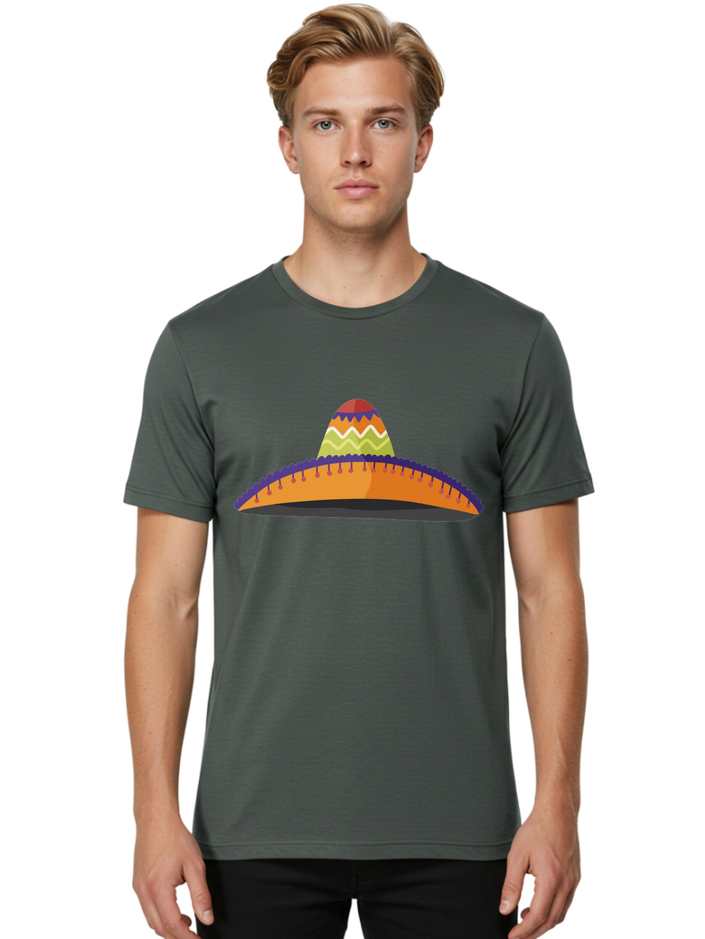 Sombrero-2 Men'S Graphic Tee, 100% Cotton, Comfortable Casual Summer Wear, Machine Washable, Traditional Mexican Hat, Vibrant Colors, Festive Fashion, Cultural Heritage, Stylish Accessory, Brimmed Hat, Colorful Design Aad757