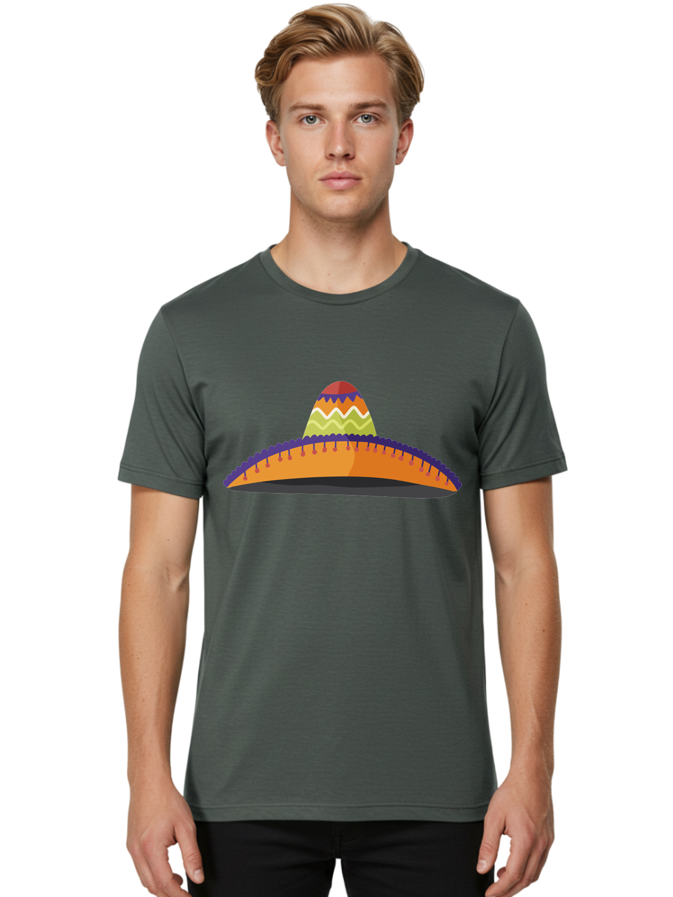 Sombrero-2 Men'S Graphic Tee, 100% Cotton, Comfortable Casual Summer Wear, Machine Washable, Traditional Mexican Hat, Vibrant Colors, Festive Fashion, Cultural Heritage, Stylish Accessory, Brimmed Hat, Colorful Design Aad757