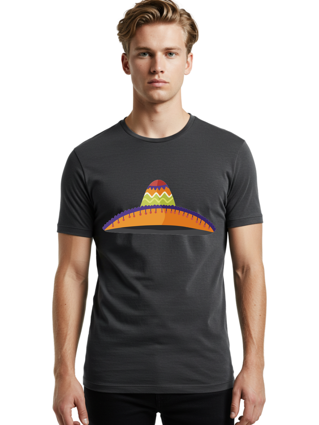 Sombrero-2 Men'S Graphic Tee, 100% Cotton, Comfortable Casual Summer Wear, Machine Washable, Traditional Mexican Hat, Vibrant Colors, Festive Fashion, Cultural Heritage, Stylish Accessory, Brimmed Hat, Colorful Design Aad757
