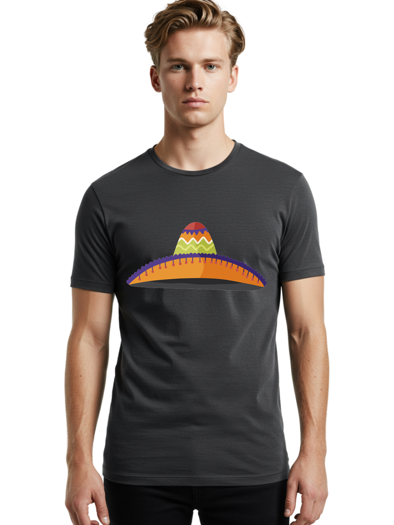 Sombrero-2 Men'S Graphic Tee, 100% Cotton, Comfortable Casual Summer Wear, Machine Washable, Traditional Mexican Hat, Vibrant Colors, Festive Fashion, Cultural Heritage, Stylish Accessory, Brimmed Hat, Colorful Design Aad757