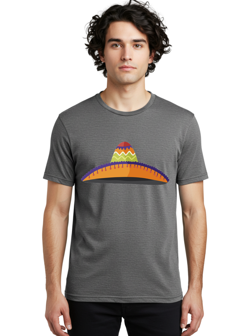 Sombrero-2 Men'S Graphic Tee, 100% Cotton, Comfortable Casual Summer Wear, Machine Washable, Traditional Mexican Hat, Vibrant Colors, Festive Fashion, Cultural Heritage, Stylish Accessory, Brimmed Hat, Colorful Design Aad757